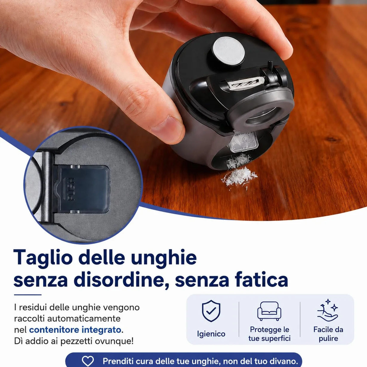 Tagliaunghie Elettrico Ricaricabile con Luce LED e Lente 2,5X – Lima Elettrica per Unghie 3 in 1 con Raccolta Residui, 2 Testine per Adulti e Anziani (Nero opaco)