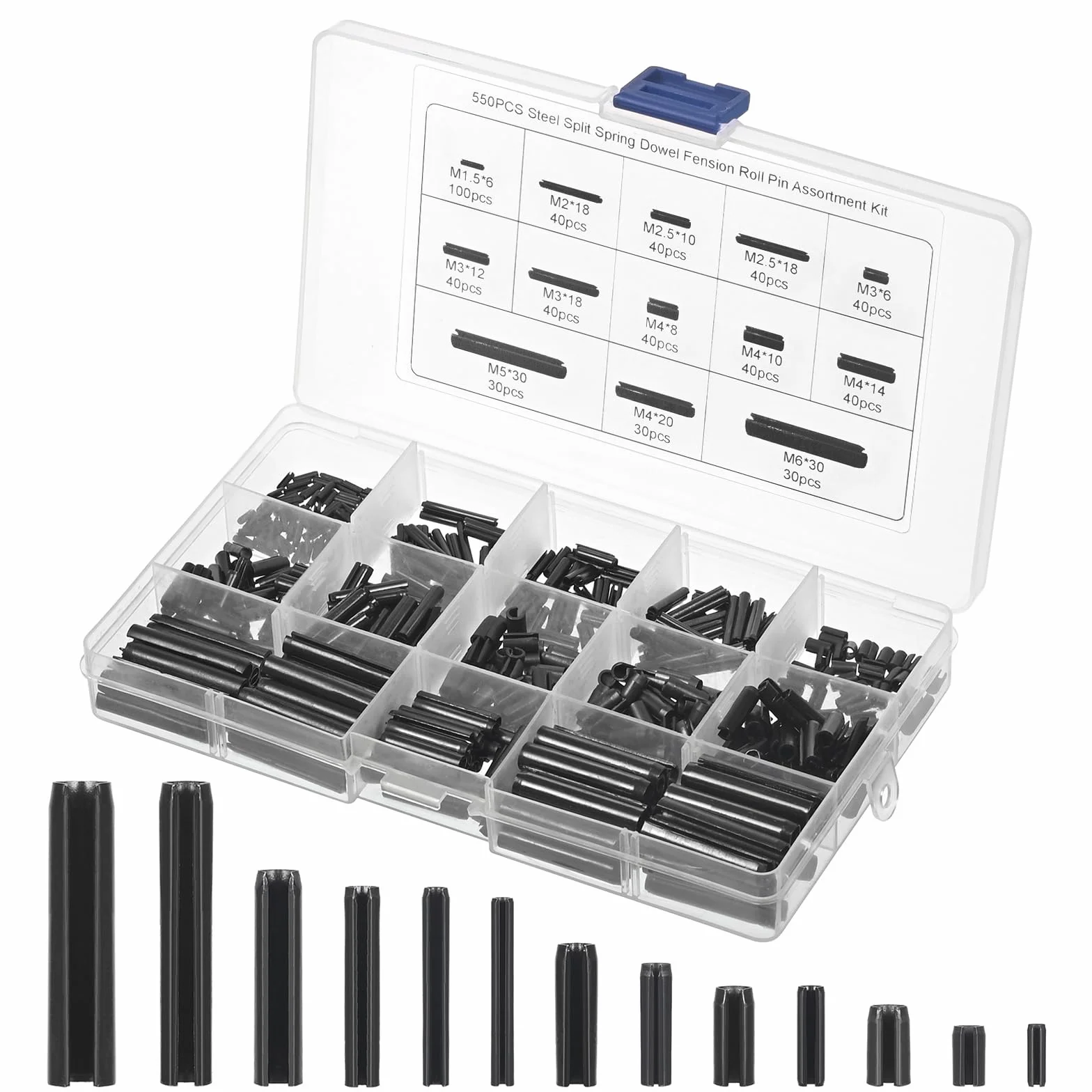 Goupille di Sicurezza Perni Elastici Set 550 Pezzi M1.5-M6 Fissaggi Vari Usi