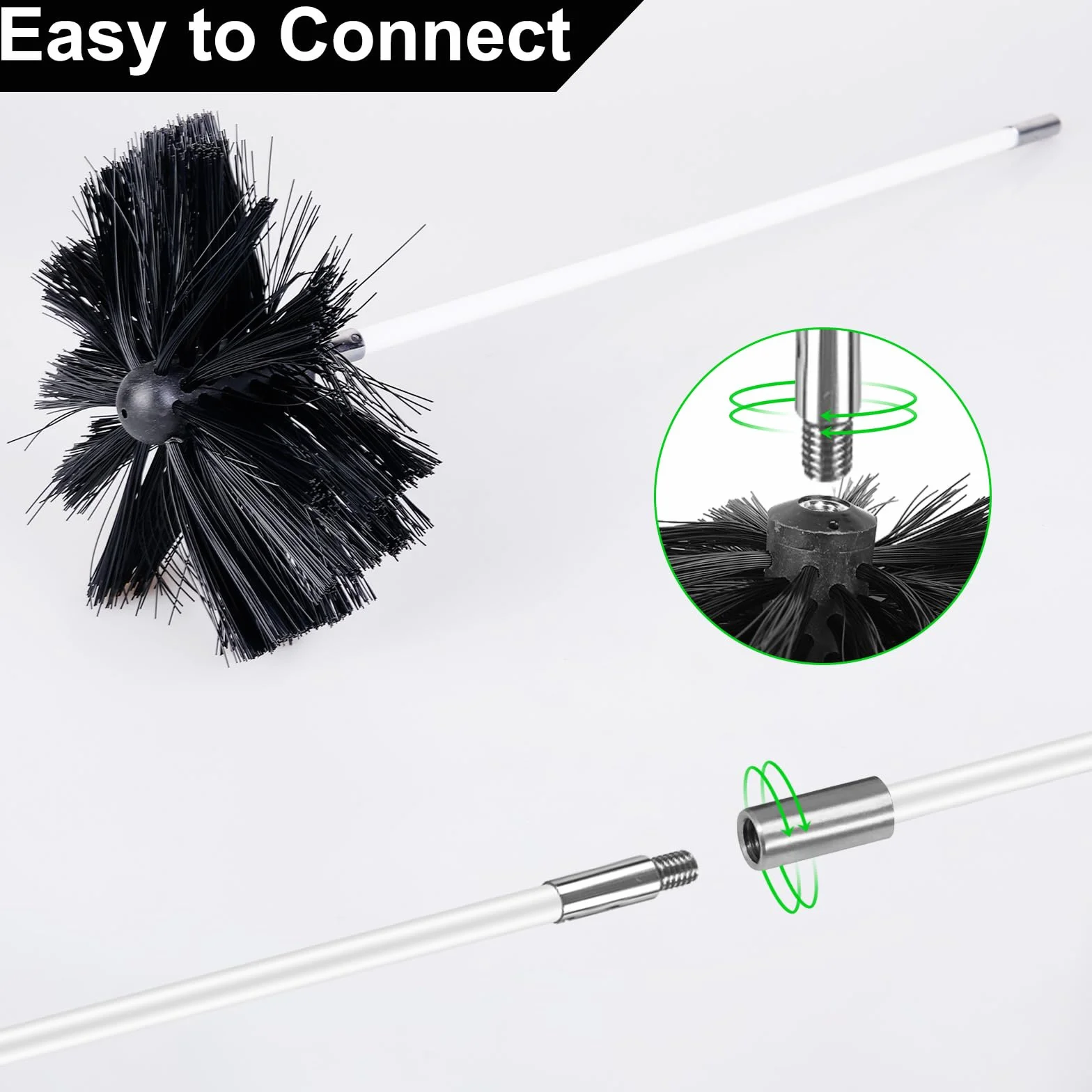 Set da 24 Pezzi di Spazzole per Camino con Aste Flessibili 410 mm, Kit Pulizia Canne Fumarie