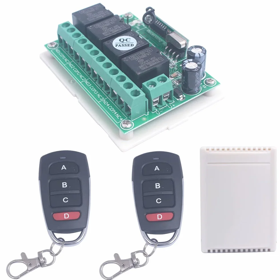 Interruttore wireless 433 MHz DC 12V 4 canali telecomando apertura porta garage