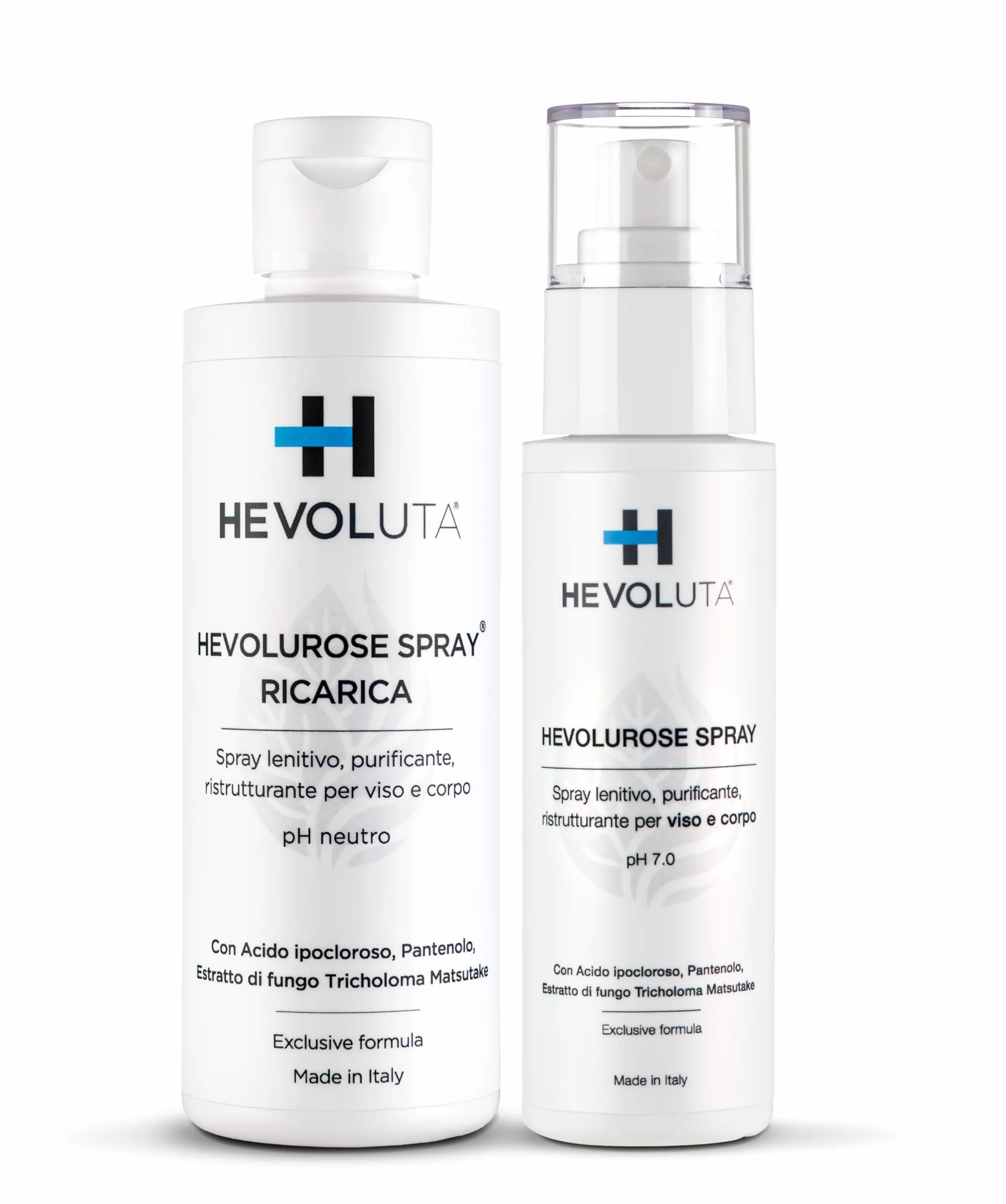 Hevolurose Spray con Acido Ipocloroso, Sollievo per Pelle Sensibile, Acne, Scottature e Punture Insetti, Antibatterico Spray Lenitivo e Rinfrescante - Formato 100 ml + ricarica 200 ml -