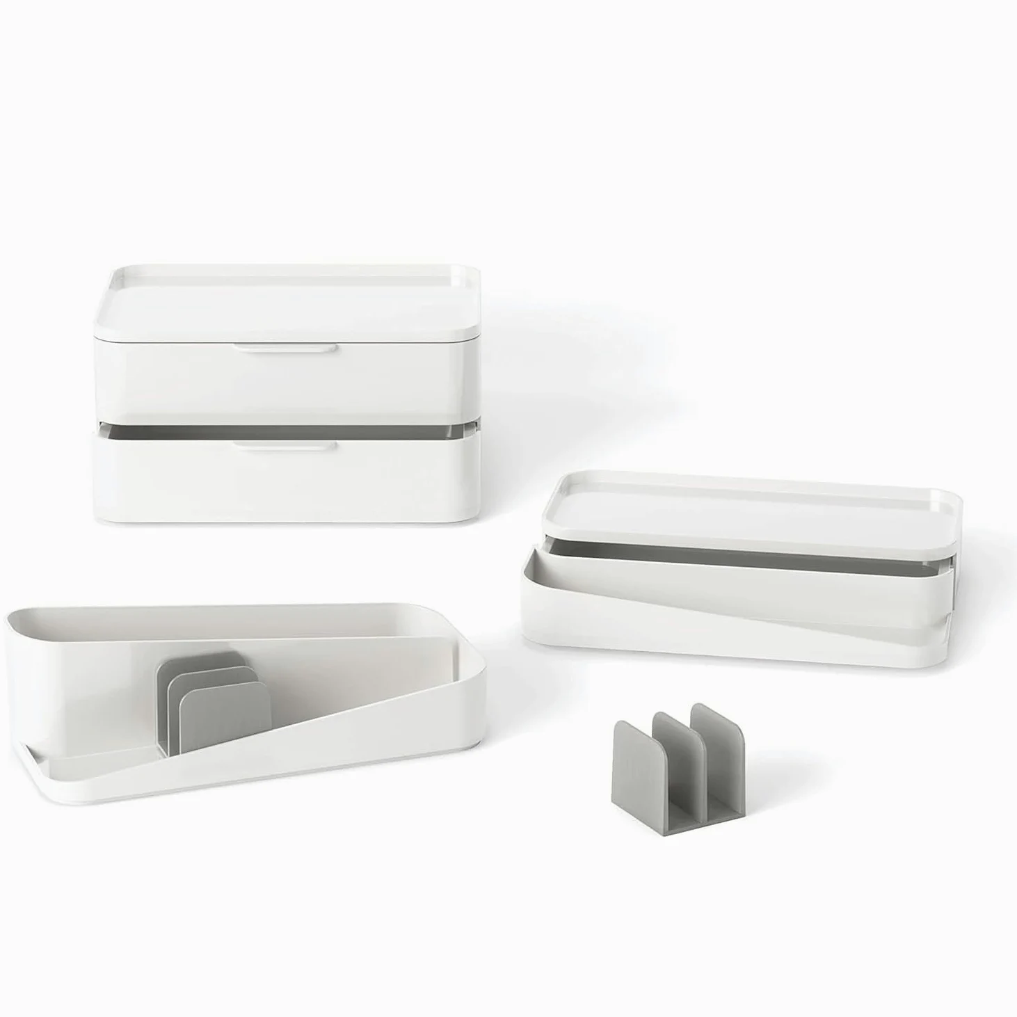 Wintem Organizzatore per Cosmetici in Plastica Bianco con 3 Cassetti Modulabili 27x25x18cm - Ideale per Ordinare e Organizzare Pennelli, Trucchi e Creme in Bagno o Camera - con Piedini Antiscivolo