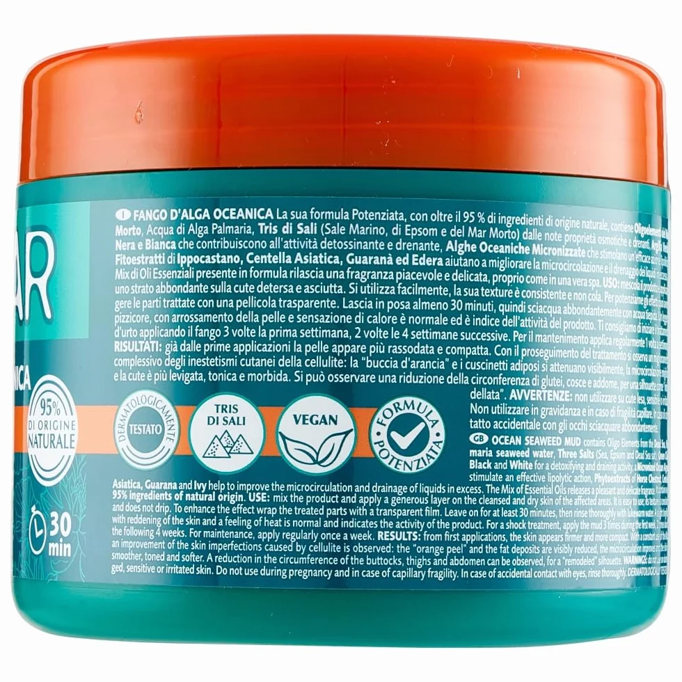 GEOMAR | Fango d'Alga Oceanica Rimodellante contro gli Inestetismi della Cellulite, 95% di Origine Naturale, con Tris Di Sali (Marino, di Epsom e del Mar Morto) e Acqua d' Alga, Made in Italy, 600 g