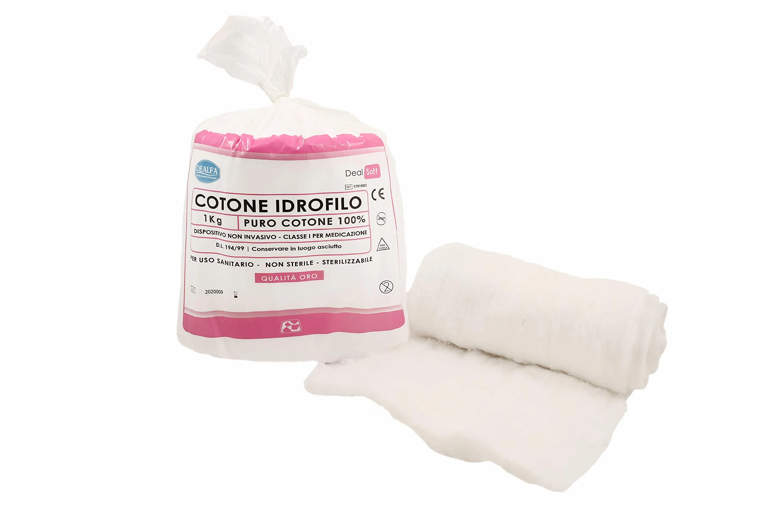 DEALFA Cotone Idrofilo QUALITA' ORO con Taglio ZIG ZAG - 100% Puro Cotone - Alta Assorbenza - Ideale per Pelli Sensibili - Monouso - Confezione da 1 Kg