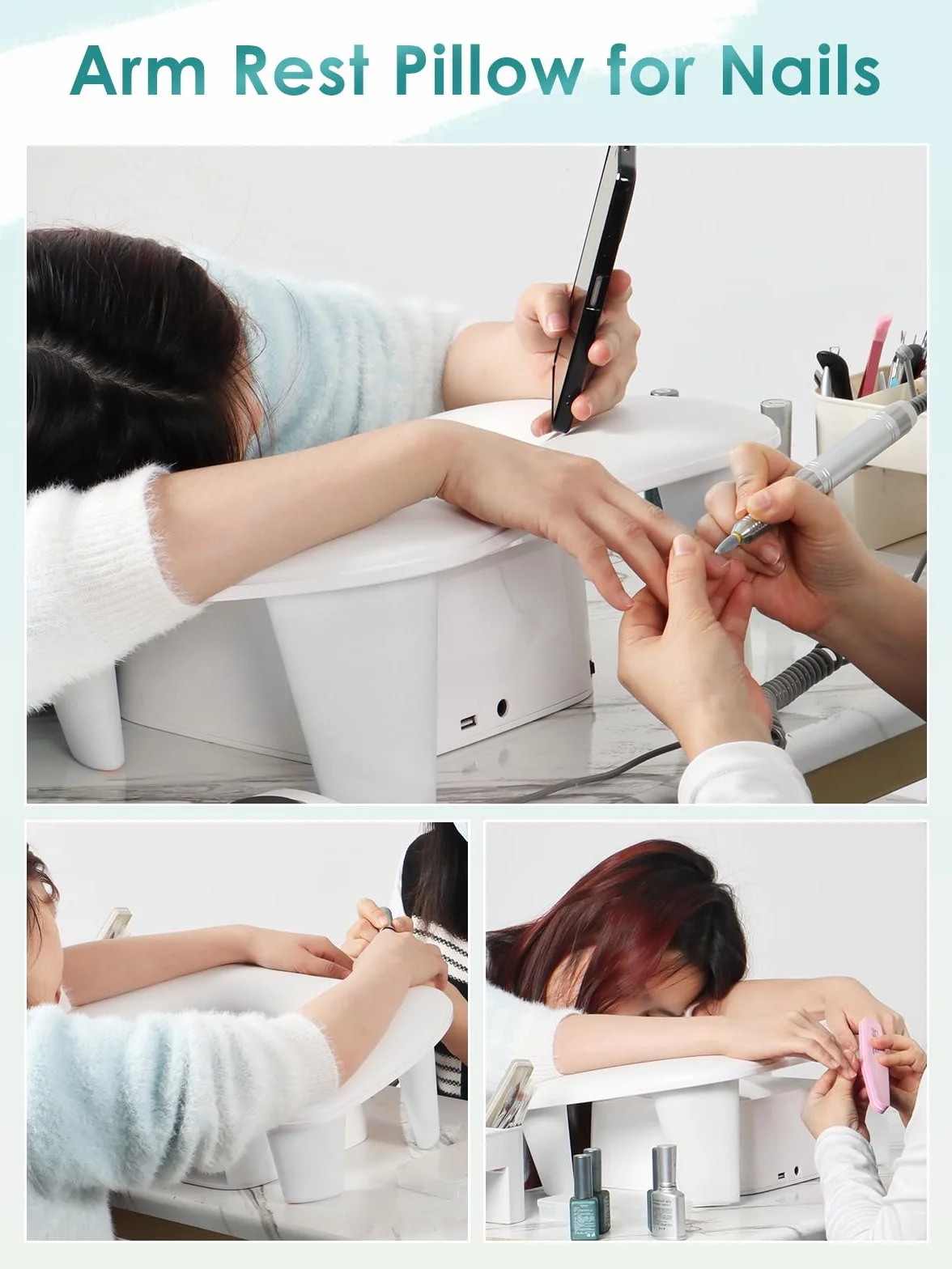 Cuscino per bracciolo per unghie: supporto per unghie in pelle Poggiamano per unghie - Cuscino per manicure bianco Poggiabraccio per unghie - Cuscino per piedi antiscivolo per salone di nail art