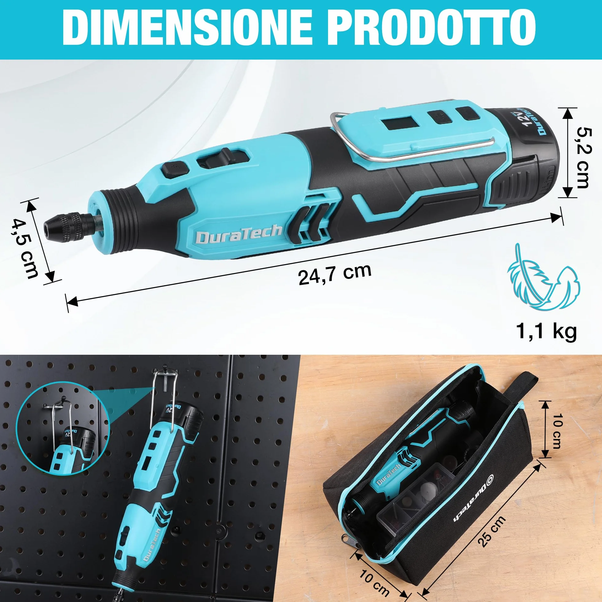 DURATECH Strumento Multifunzione Ricaricabile 35.000 giri/min 7 Velocità con 118 Accessori