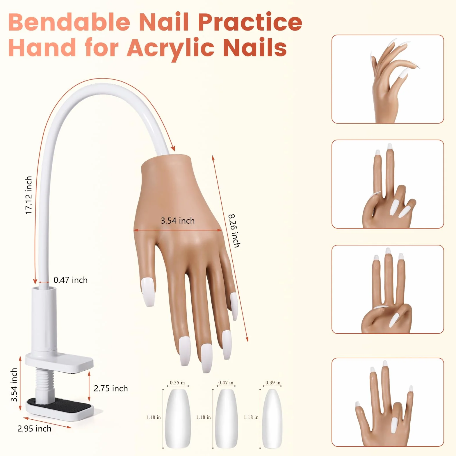Yokilly Mano di esercizio per il design delle unghie: in silicone per unghie in gel – flessibile e mobile manicure per esercizi a mano – Kit per manichino per principianti
