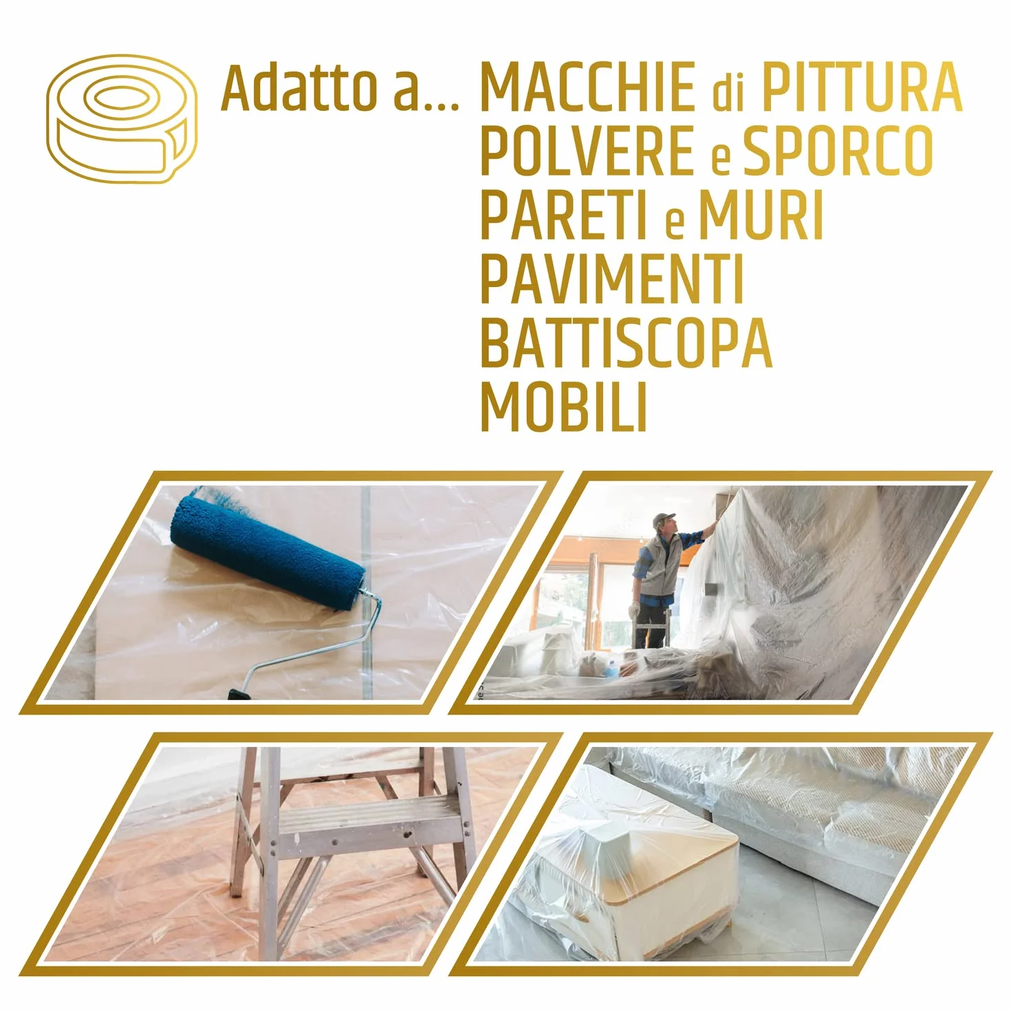 PENNELLIFICIO 2000 Rotolo Polietilene Nastro Adesivo Set Mascheratura Protezione Pareti 55 cm x 20 m Made in Italy