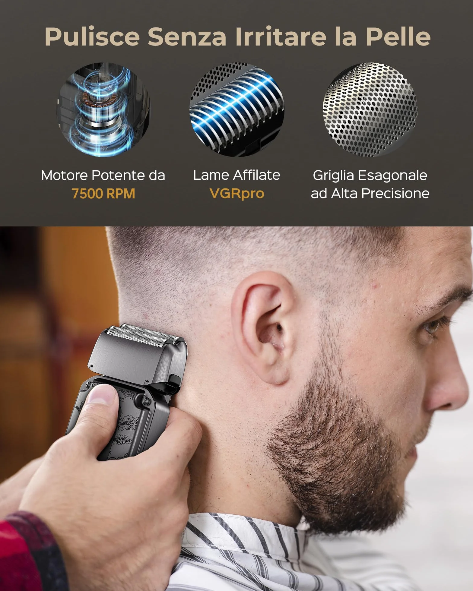 VGRPRO Set di Tagliacapelli uomo professionale e Trimmer Capelli, Rasoio Elettrico a Lamina, Macchinetta per capelli, 4 Impostazioni di Velocità, Display LED della Batteria, Uso da Barbiere (Grigio)