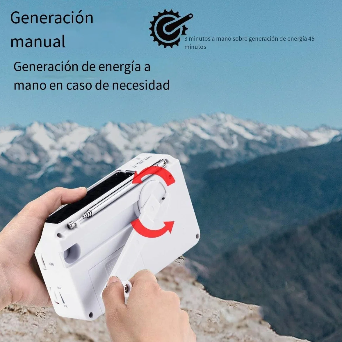 Radio a energia solare a manovella con torcia LED e ricarica cellulare, bianco