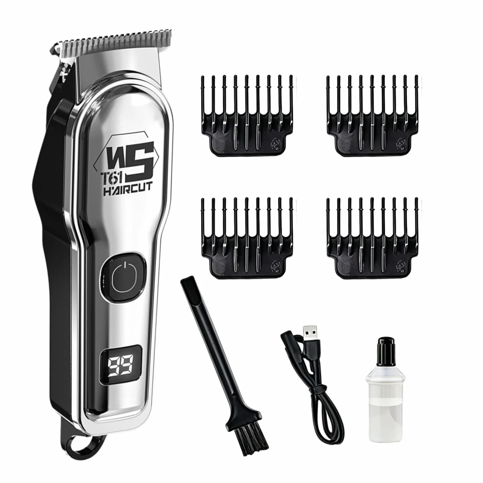Tagliacapelli Uomo Professionale, Tagliacapelli Senza Fili per Macchinetta per Capelli, Taglio di Precisione, Lame in Titanio, Indicatore Intelligente Della Batteria, Argento
