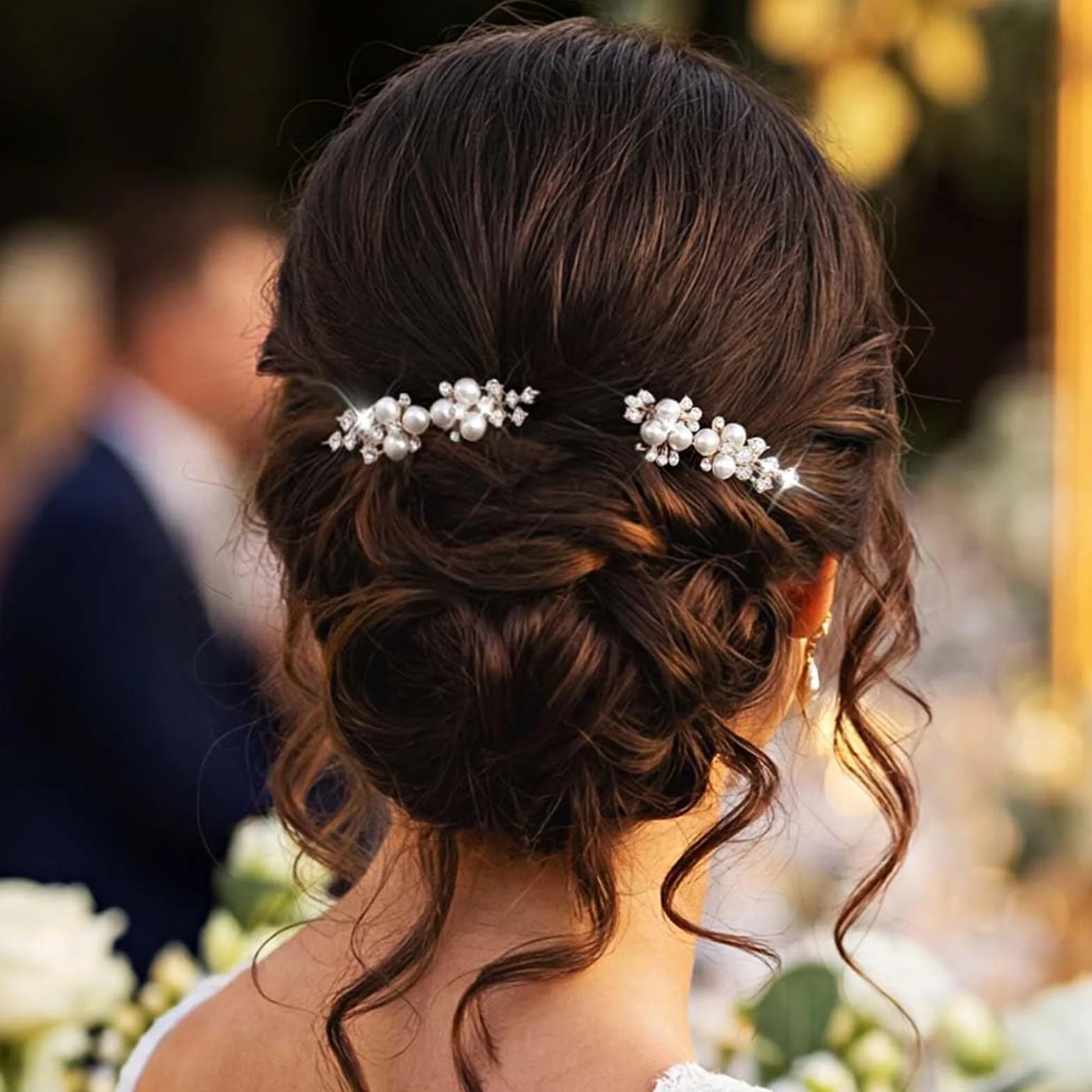 Set di 2 Pettine per Capelli da Sposa Strass e Perle Nozze Accessori per Capelli Eleganti Pettini Pezzo di Capelli Decorazione per Matrimonio Damigella D'onore per le Donne e Ragazze (Argento)