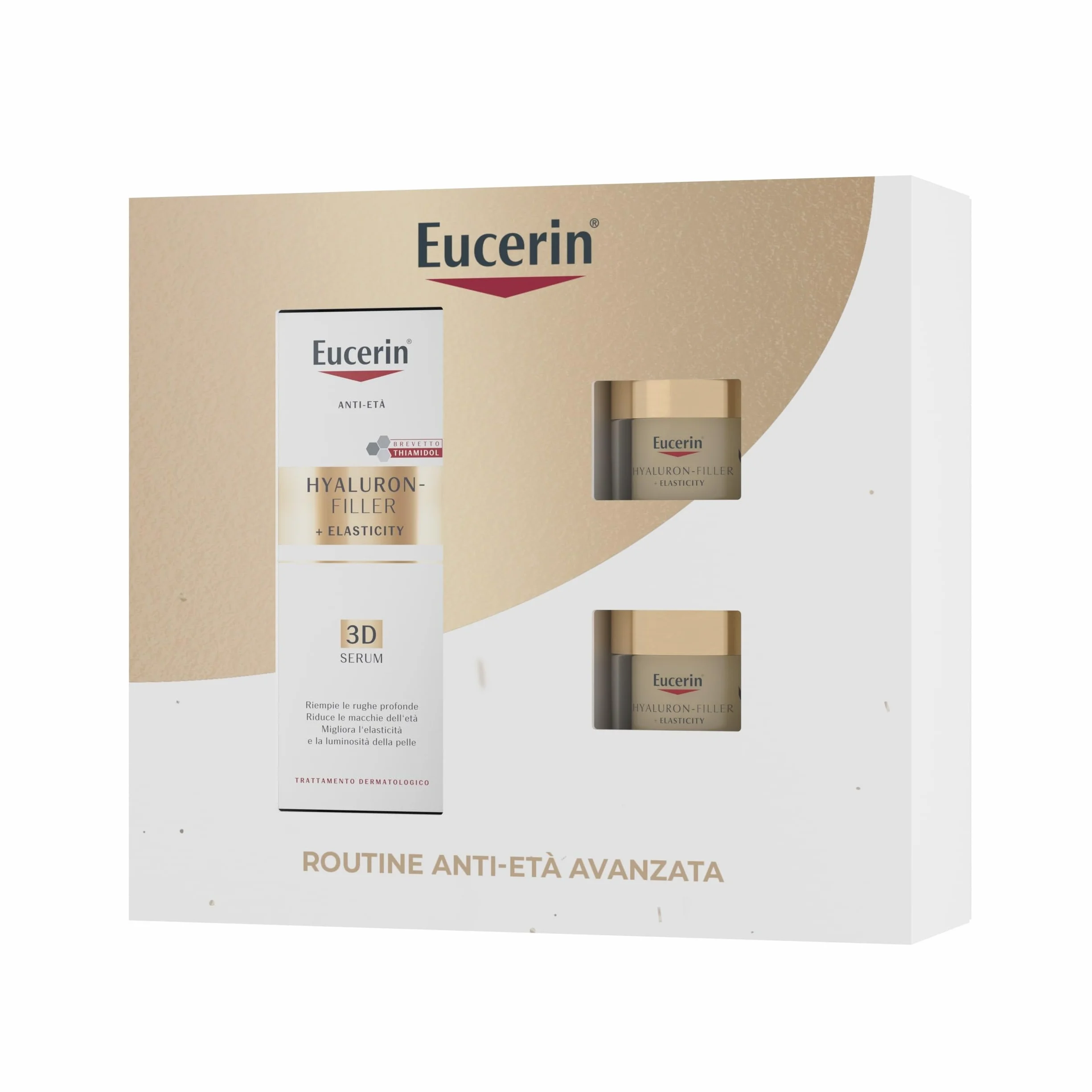 Eucerin Skincare Kit Routine Anti-Età Avanzata, Cofanetto regalo donna beauty antimacchie con Hyaluron-Filler+Elasticity Siero Viso 3D Serum 30ml, Mini Crema Giorno SPF30 20ml e Mini Crema Notte 20ml