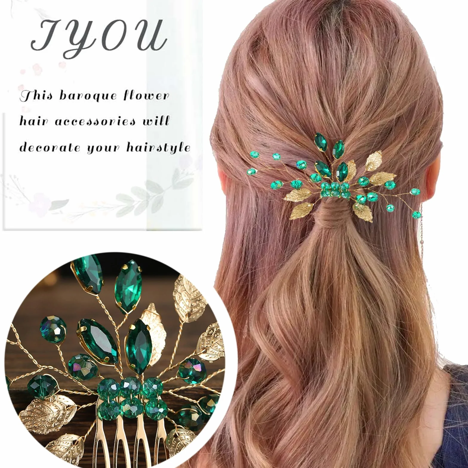 Accessori per capelli da sposa, accessori per capelli verdi, con strass scintillanti, fermagli per capelli, accessori per capelli per balli di fine anno, accessori per capelli francesi, gioielli per
