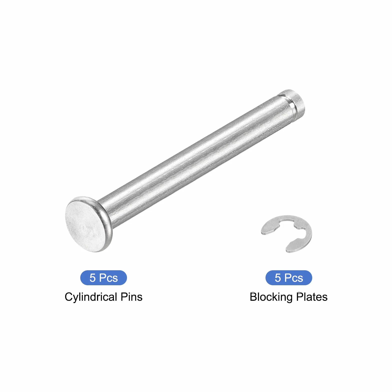 Perno Posizionamento Cilindrico M5x45mm Acciaio Inossidabile 304, Testa Piatta con Ring Fissaggio Clip, Argento