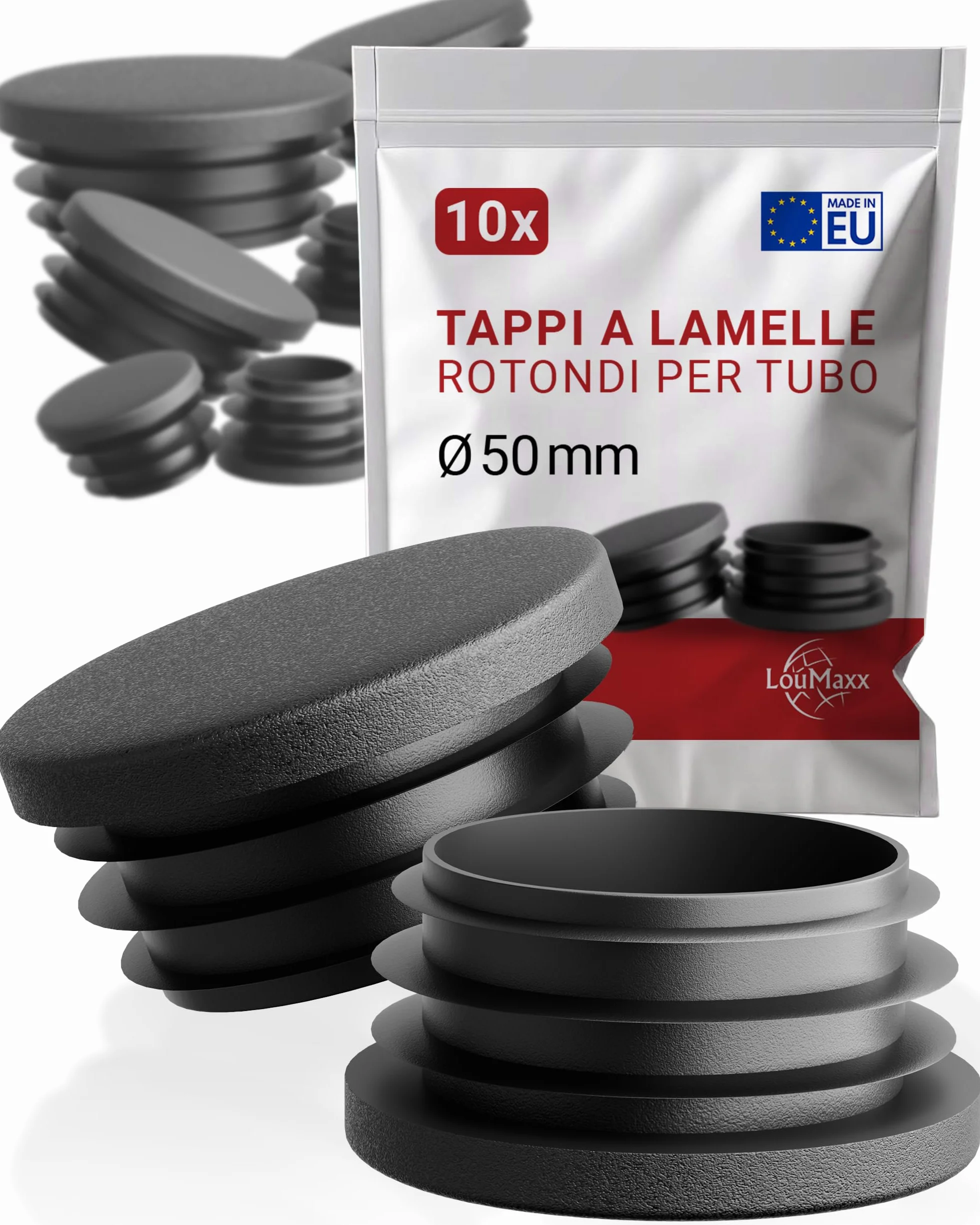 LouMaxx Tappi lamellari rotondi 50 mm – Copertura per tubo rotondo nero – Tappi per tubi in plastica robusta
