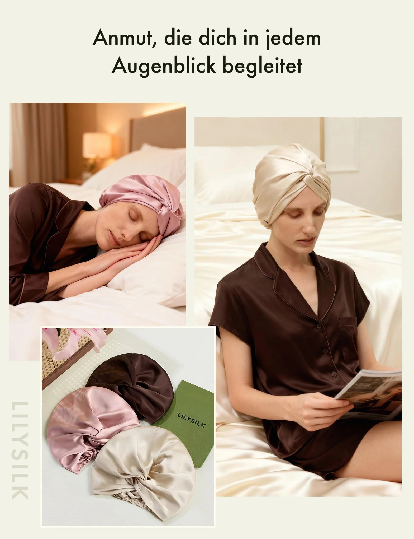 LILYSILK Berretto da donna 100% seta di gelso doppio strato lavabile in lavatrice, con schienale regolabile