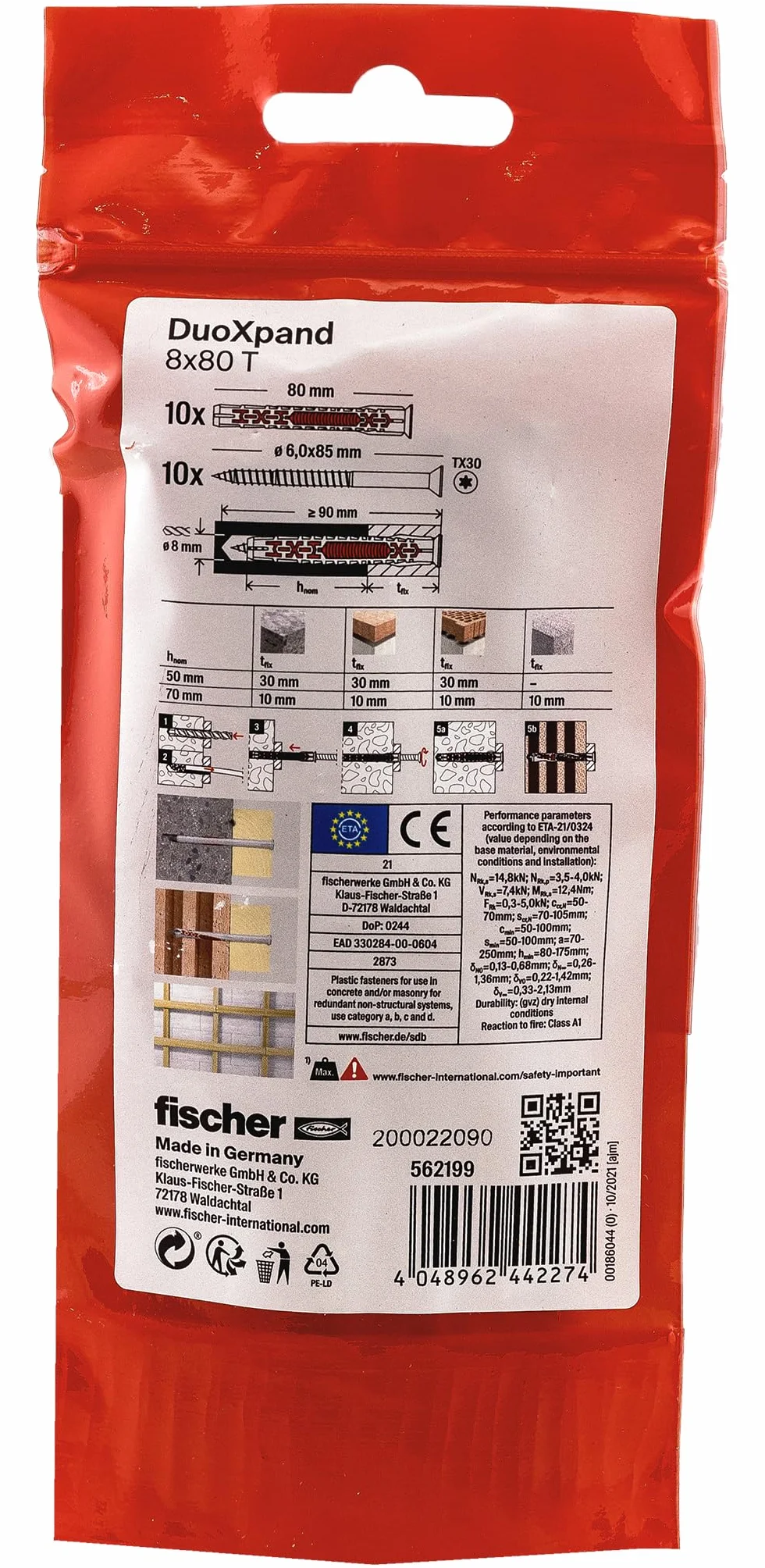 fischer DuoXpand 8 x 80 T tasselli universali con vite a testa svasata zincata 10 pezzi