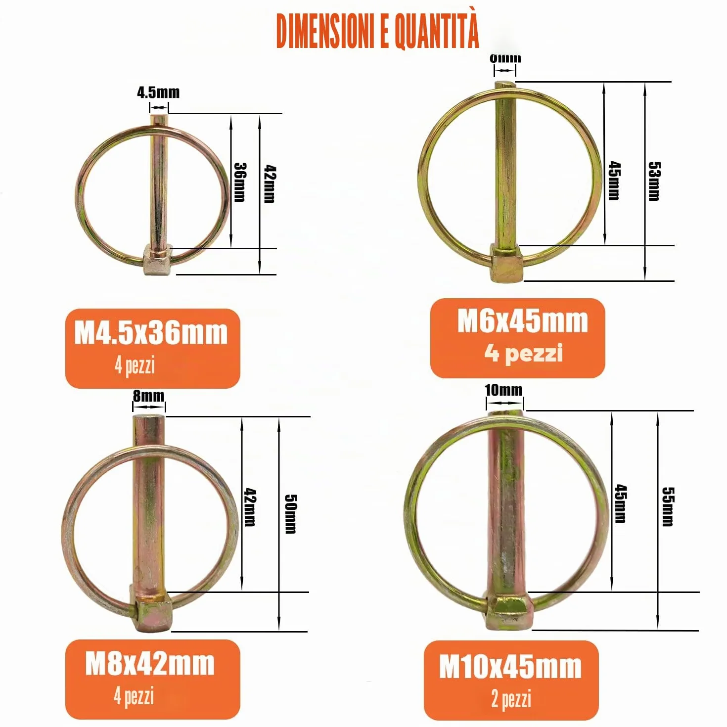Coppiglie Spine Scatto Coppiglie ad Anello 14 Pezzi Acciaio per Rimorchi Trattori Veicoli Agricoli