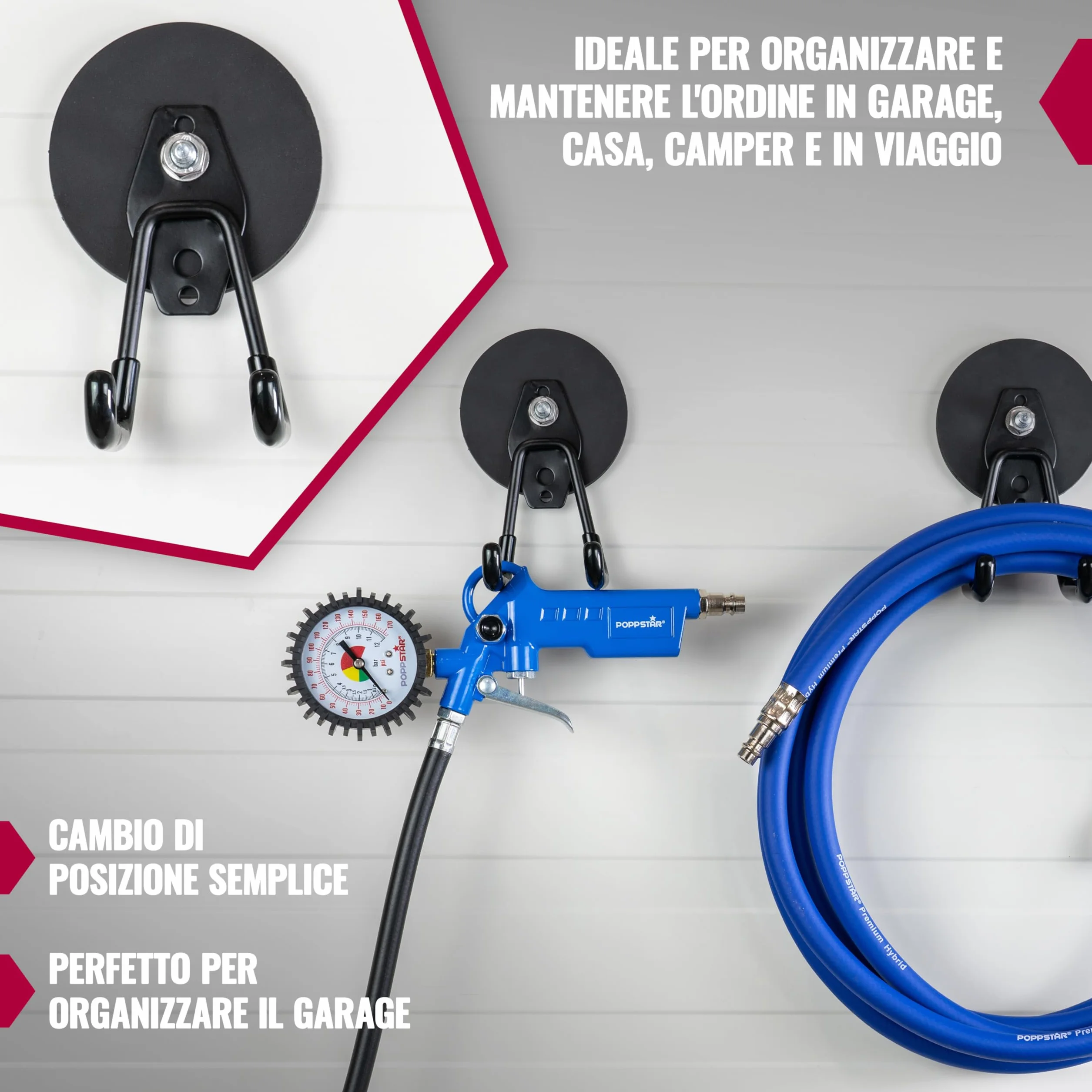 POPPSTAR Ganci magnetici per garage Ø 88 mm 42 kg 80 mm nero