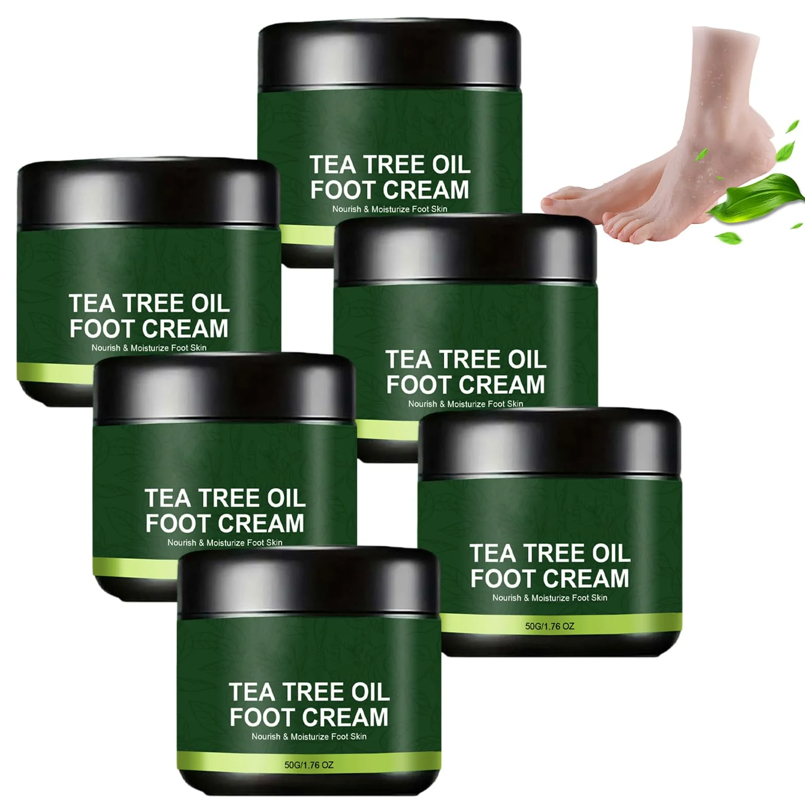 Crema per piedi con olio di albero del tè e vitamina E, per talloni e piedi secchi e screpolati, balsamo idratante intensivo per riparare, curare e rigenerare piedi ruvidi e secchi (6 pezzi)