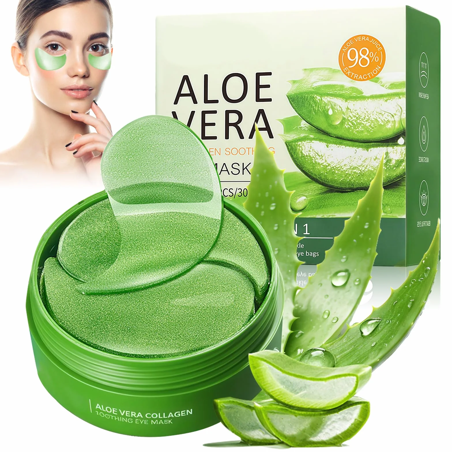 60 Pezzi Patch Occhi Idratanti con Aloe Vera,Maschera Idratante Anti-Occhiaie e Anti-Borse,Cerotti Rinfrescanti per Occhi per Rughe e Puffiness,Cerotti Rassodanti e Contorno Idratante
