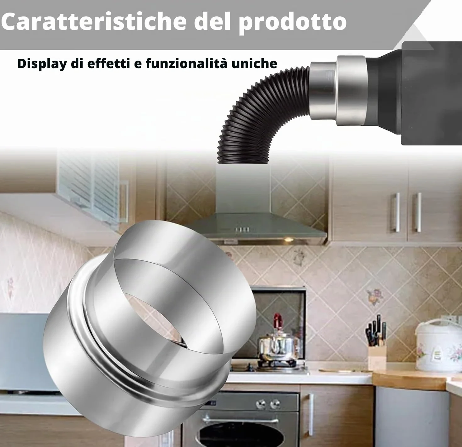 Riduzione canna fumaria 120 mm a 100 mm Tubo Stufa Riduttore Acciaio Inox Soffiato Scarico con 2 fascette