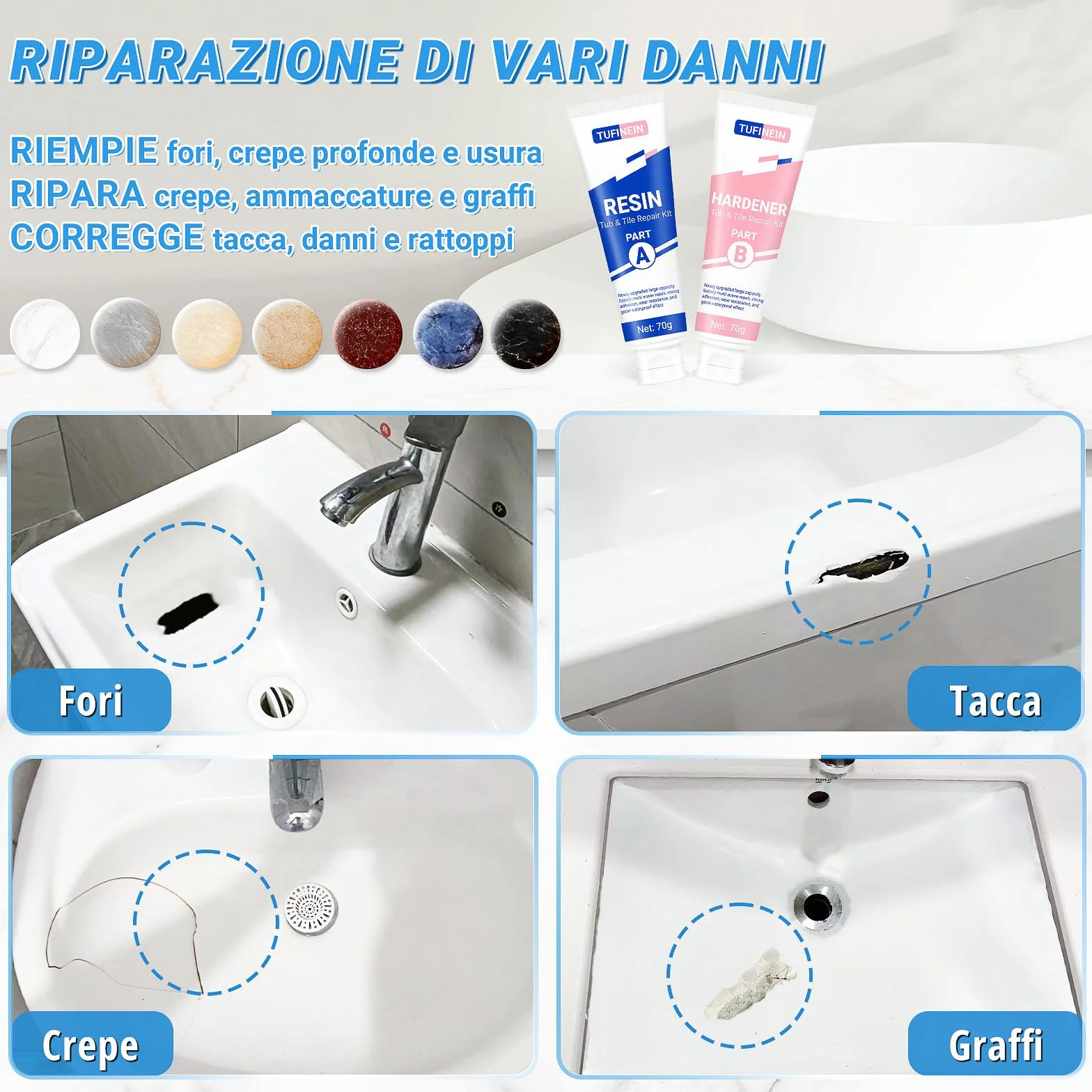 TUFINEIN Kit Riparazione Vasca da Bagno 140g Ceramica Smalto Porcellana