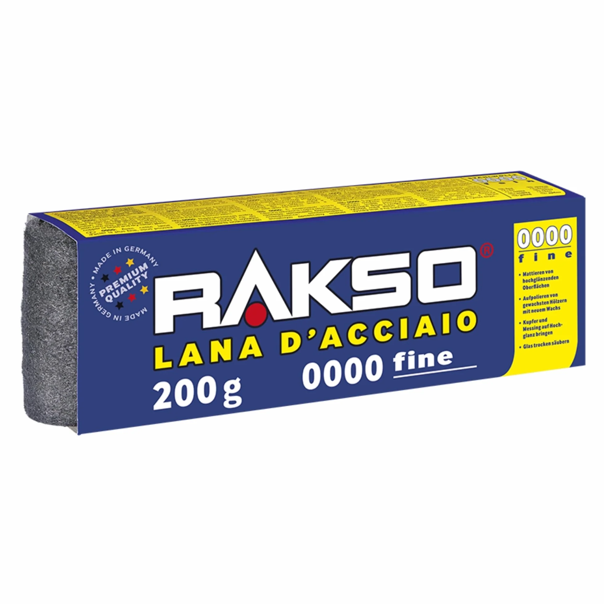 RAKSO Lana di Acciaio Extrafine 0000 200g 1 Fascia lucidare legni incerati
