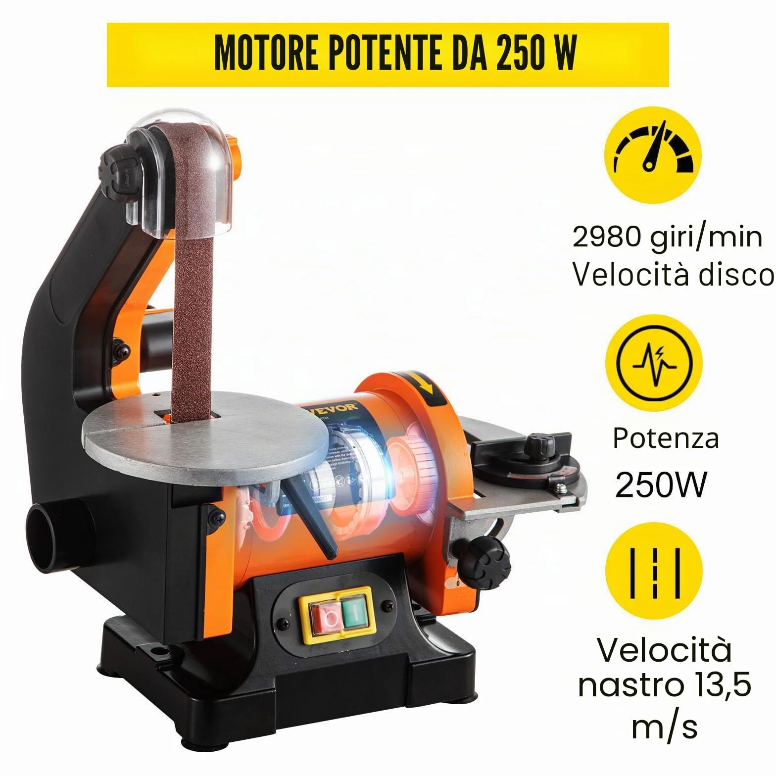 VEVOR Levigatrice a nastro e a disco 250 W 230 V 25,4 x 760 mm 2980 giri/min