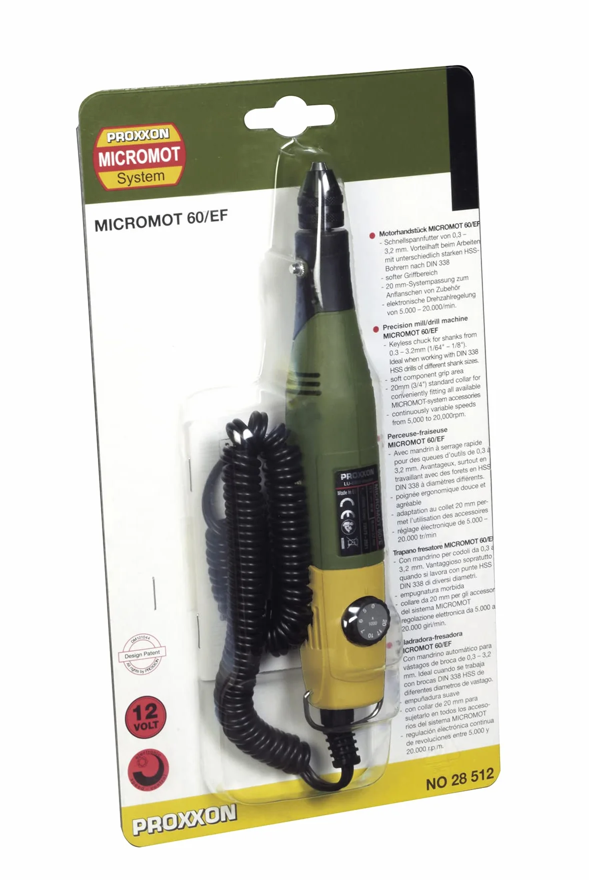 Proxxon MicroMOT 60/EF Trapano e Fresa 28512 Verde Giallo Arancio