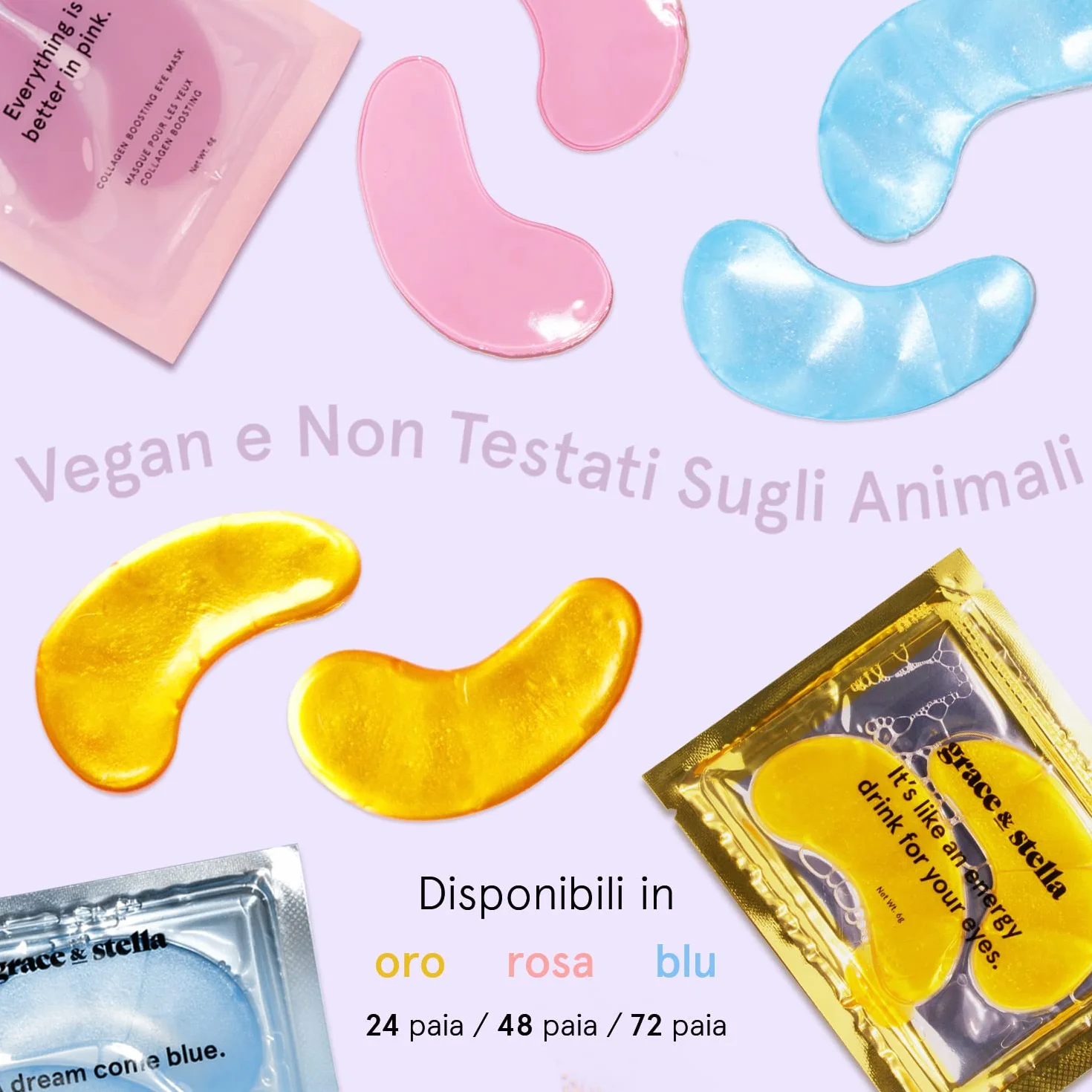 Patch Occhi (24 Paia, Oro) – Riduce Occhiaie, Gonfiori, Borse Sotto gli Occhi e Rughe – Patch Borse in Gel – Maschera Occhi Vegan, Non Testata Sugli Animali – Eye Patch by grace & stella