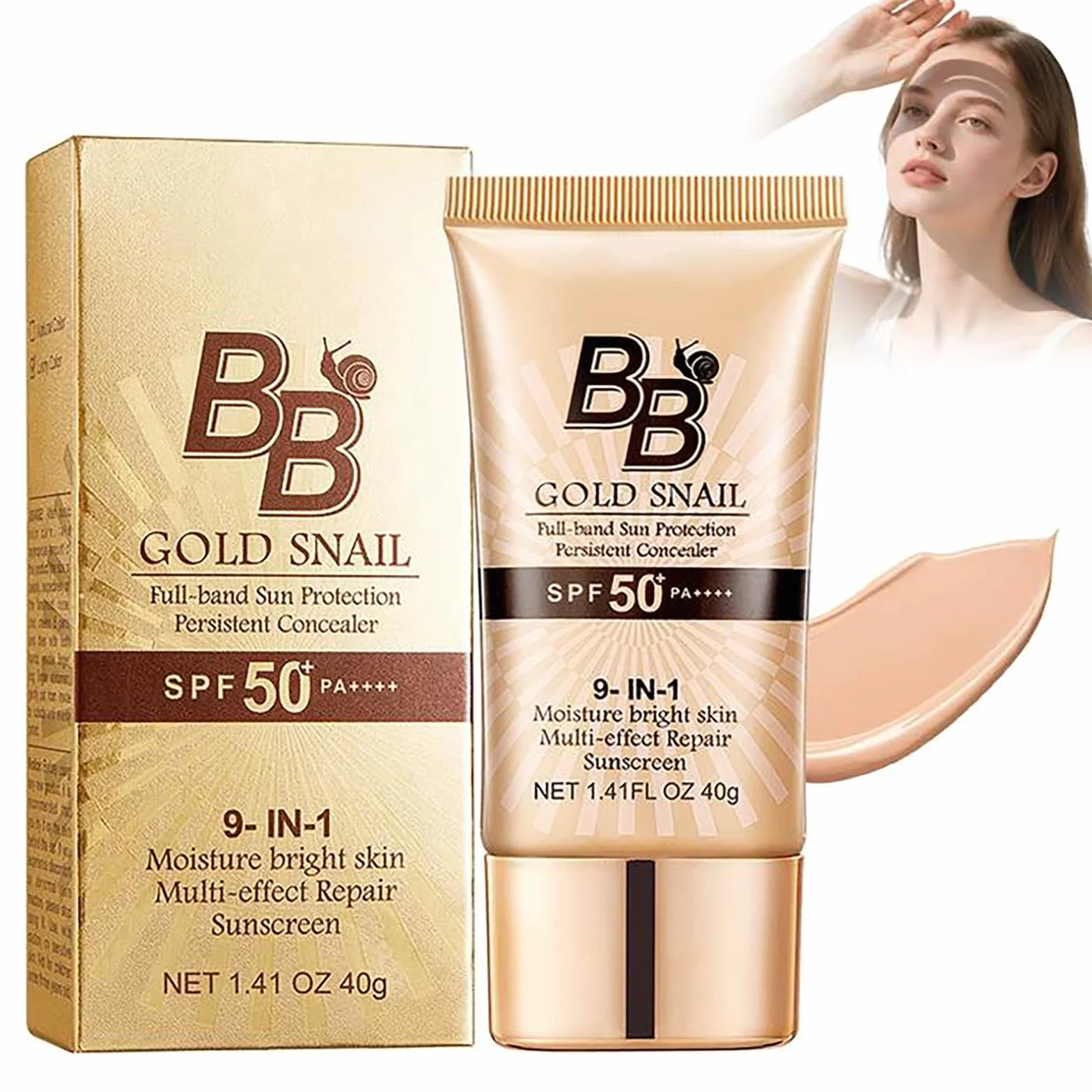 BB Cream SPF 50 con Bava di Lumaca 01# Naturale, CC Cream Coprente e Idratante, Crema Colorata Viso Anti-Lucidità, Fondotinta Compatto con Protezione Solare Viso 50, 40g