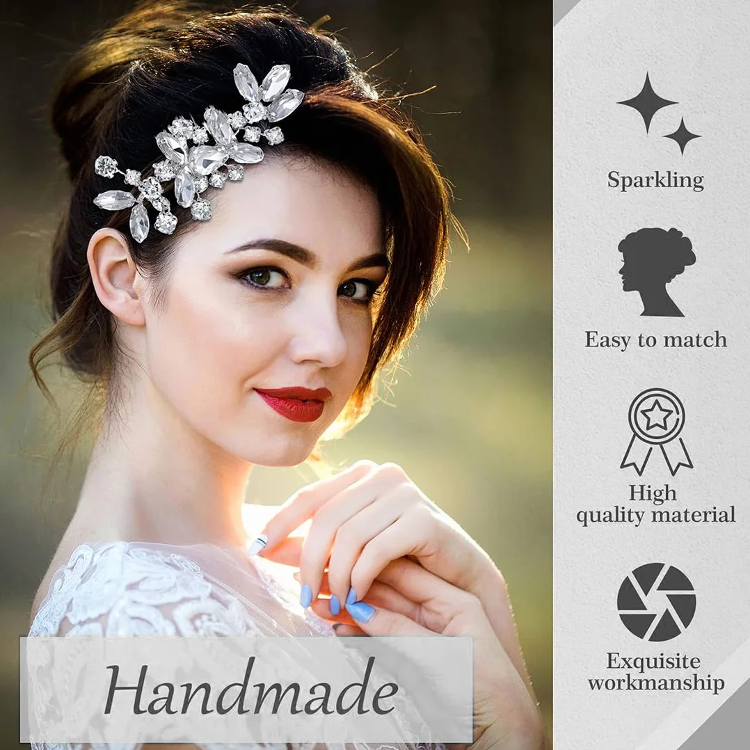 Pettine Sposa per Capelli con Fiori di Perle Cristallo Accessori Capelli Sposa Pettine per Decorazione Acconciatura Capelli per Sposa Matrimonio Nozze Argento