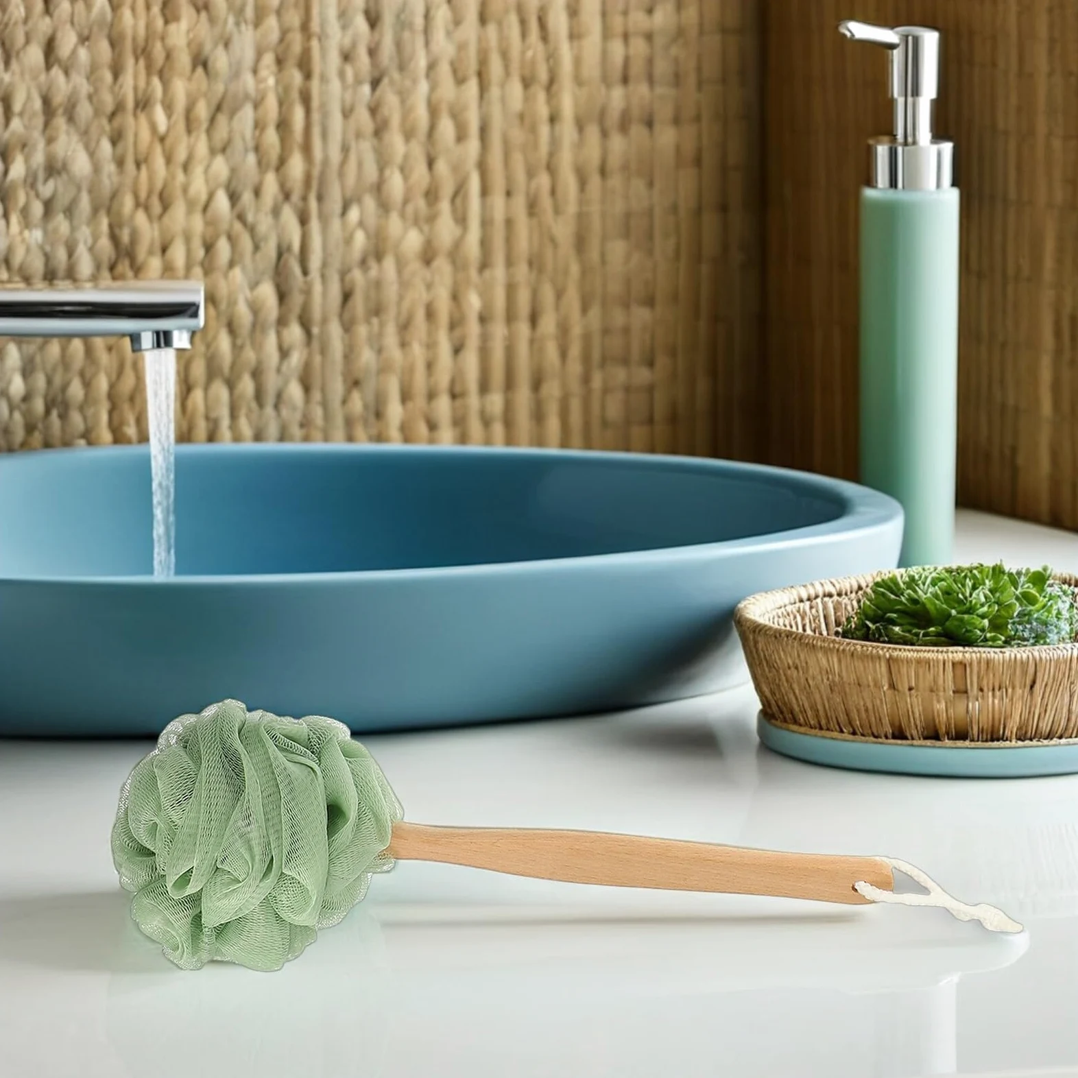 8pezzi Spazzola per Schiena Doccia Lunga in Nylon Morbido Scrubber Esfoliante per Corpo Impugnatura Antiscivolo per Bagno e Viaggio Adatto Uomini e Donne