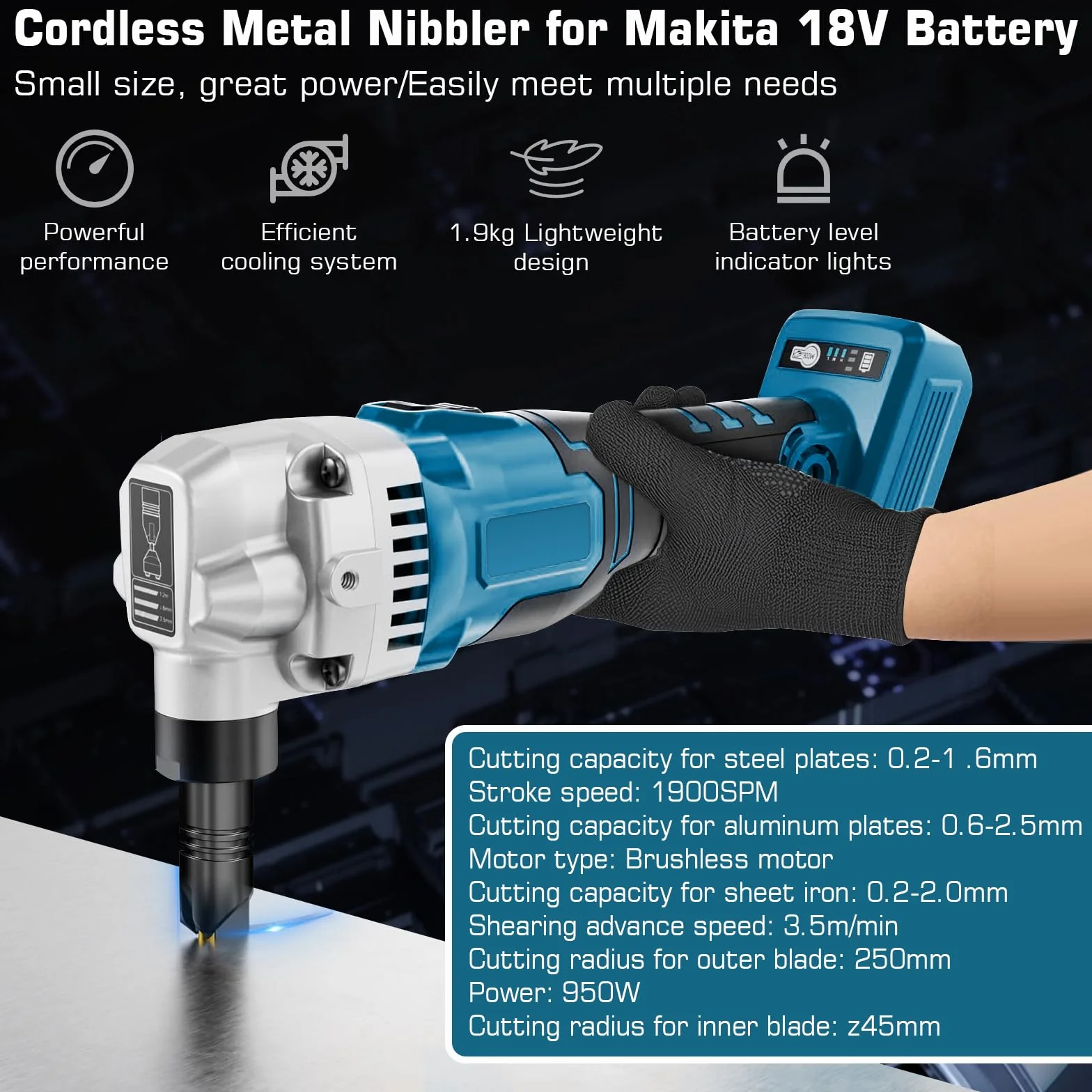 Roditrice per Lamiera a Batteria 950W 1900SPM Compatibile con Makita 18V