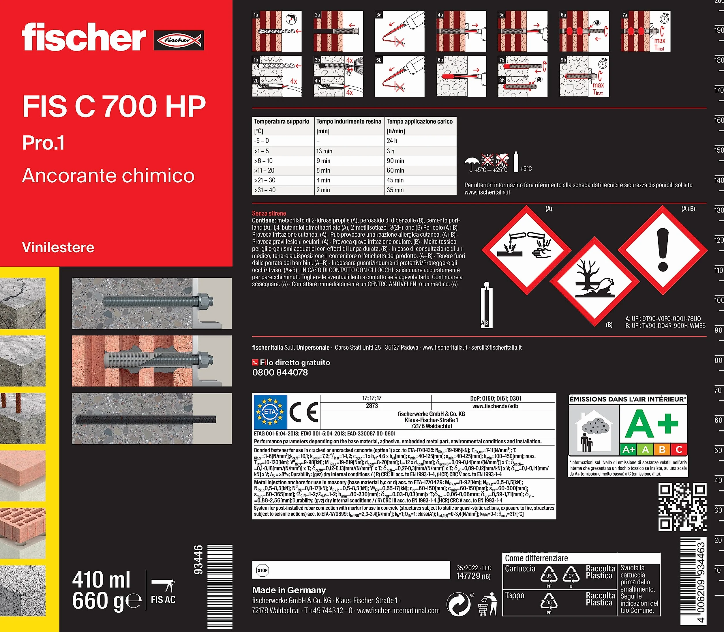 Fischer FIS C 700 HP Pro.1 Tassello Chimico Resina Hybrid Ancorante Iniezione Bi-componente Ibrido Calcestruzzo Fessurato Muratura