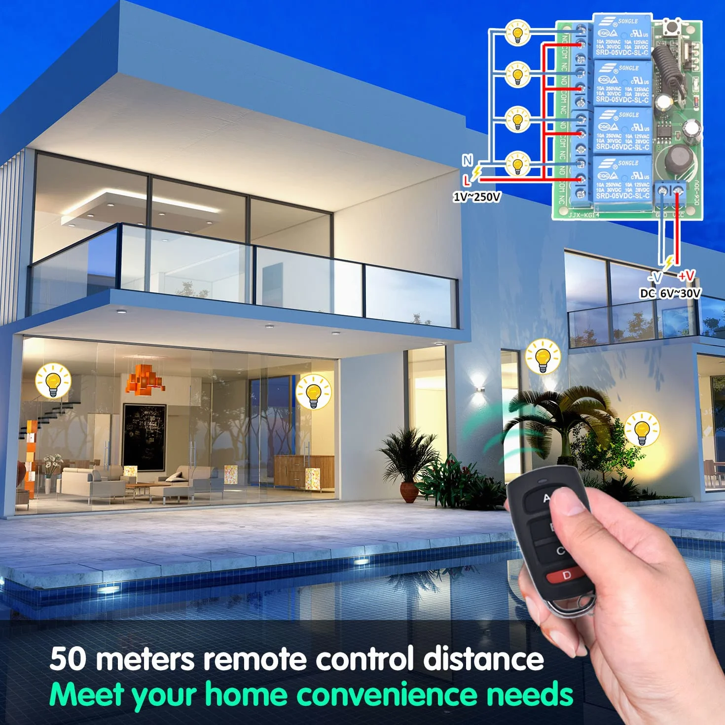 DieseRC 4CH Interruttore di controllo remoto wireless DC 12V 24V 10A Ricevitore relè 433Mhz 2 trasmettitori RF