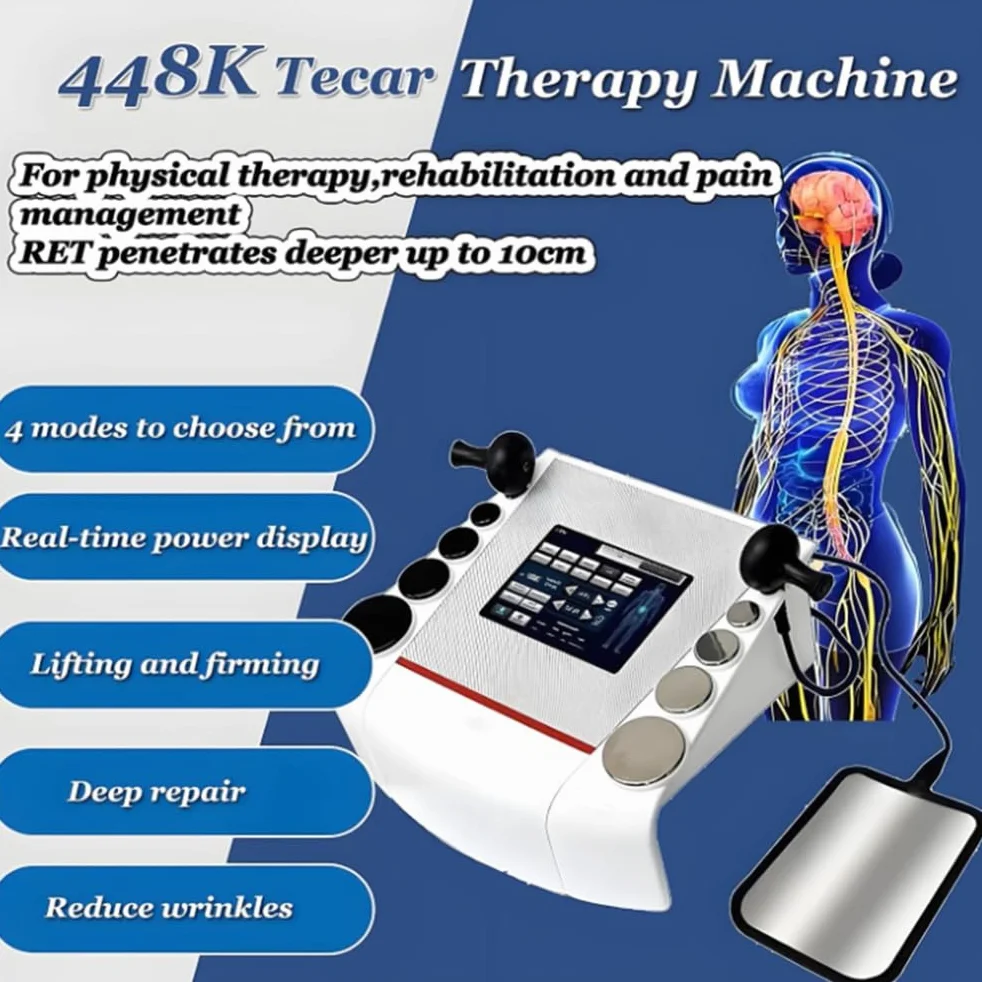 BCBKD Apparecchio per Diatermia Tecarterapia, CET RET RF Indiba per Riabilitazione Sportiva, 4 modalità E 10 Parti del Corpo, 300~448 Khz, Tecarterapia per Dolori Muscolari