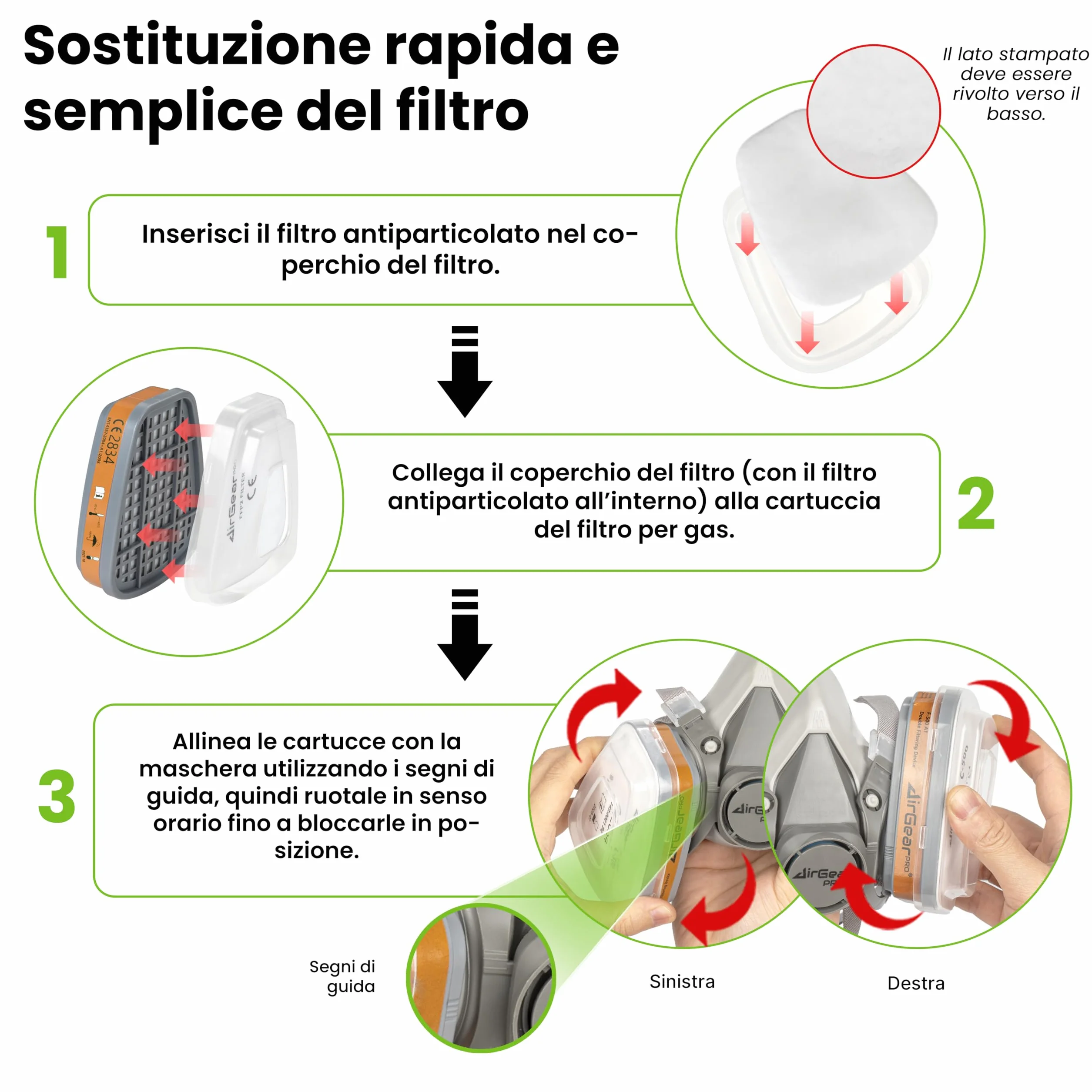 M-500 Maschera Antigas Antipolvere Riutilizzabile con Filtri AirGearPro