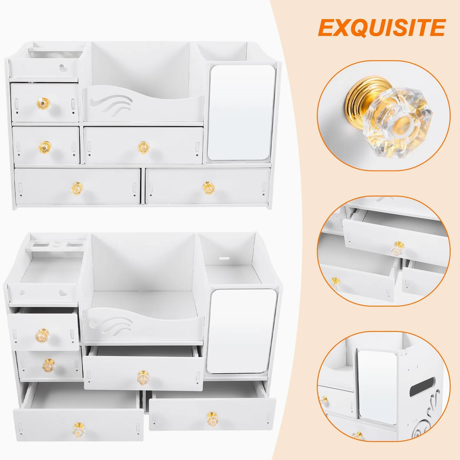 Levemolo Organizer Cosmetici con Cassetti, Capienza Ampia, Bianco | Pvc e Pannello Legno-plastica, Ordinamento e Accesso Facile, Struttura Robusta per Desktop