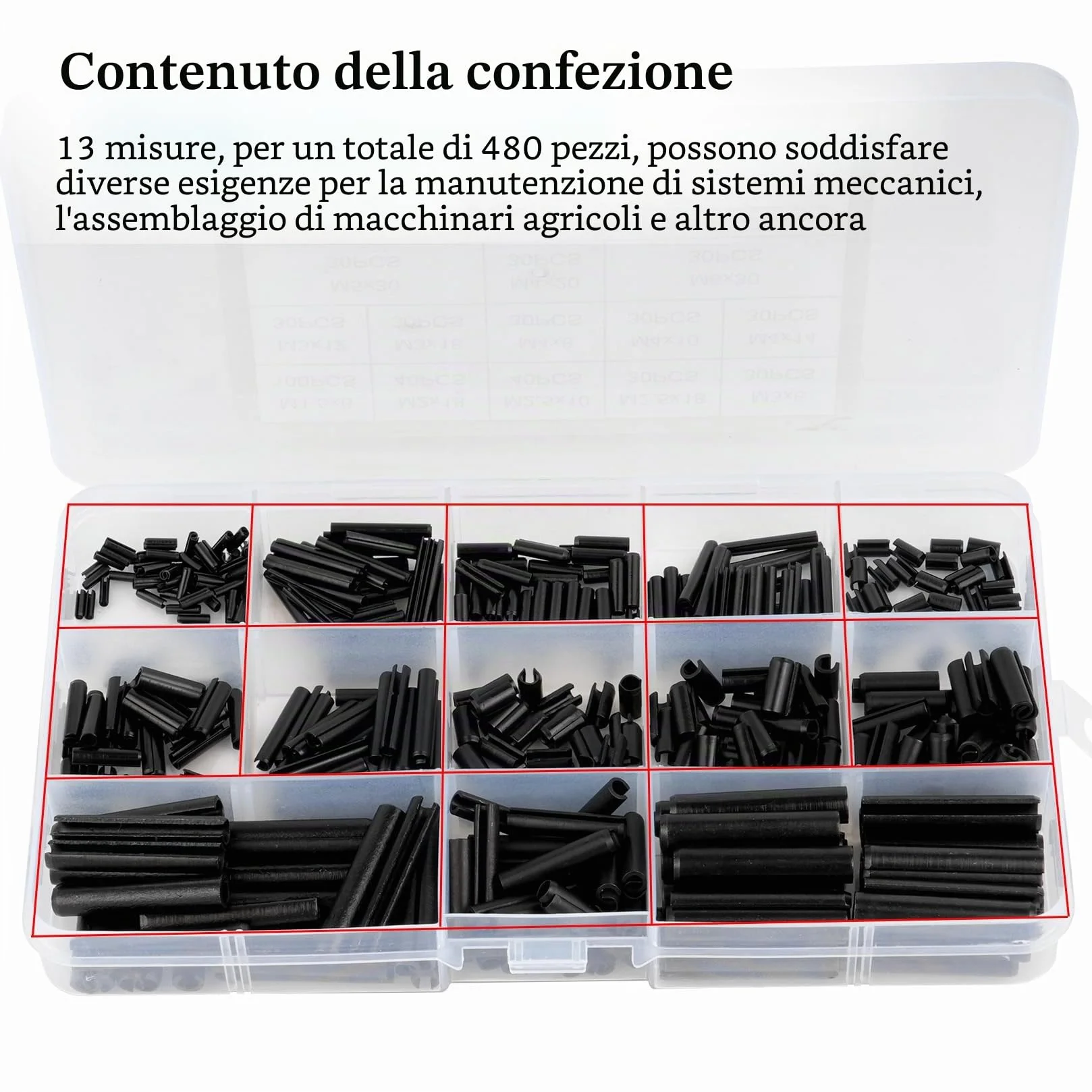 Spine Elastiche Perno di Tensione a Molla Diviso con Intaglio Perni a Rullo di Bloccaggio Split Scanalati Goupille di Sicurezza M1.5-M6 480 Pz