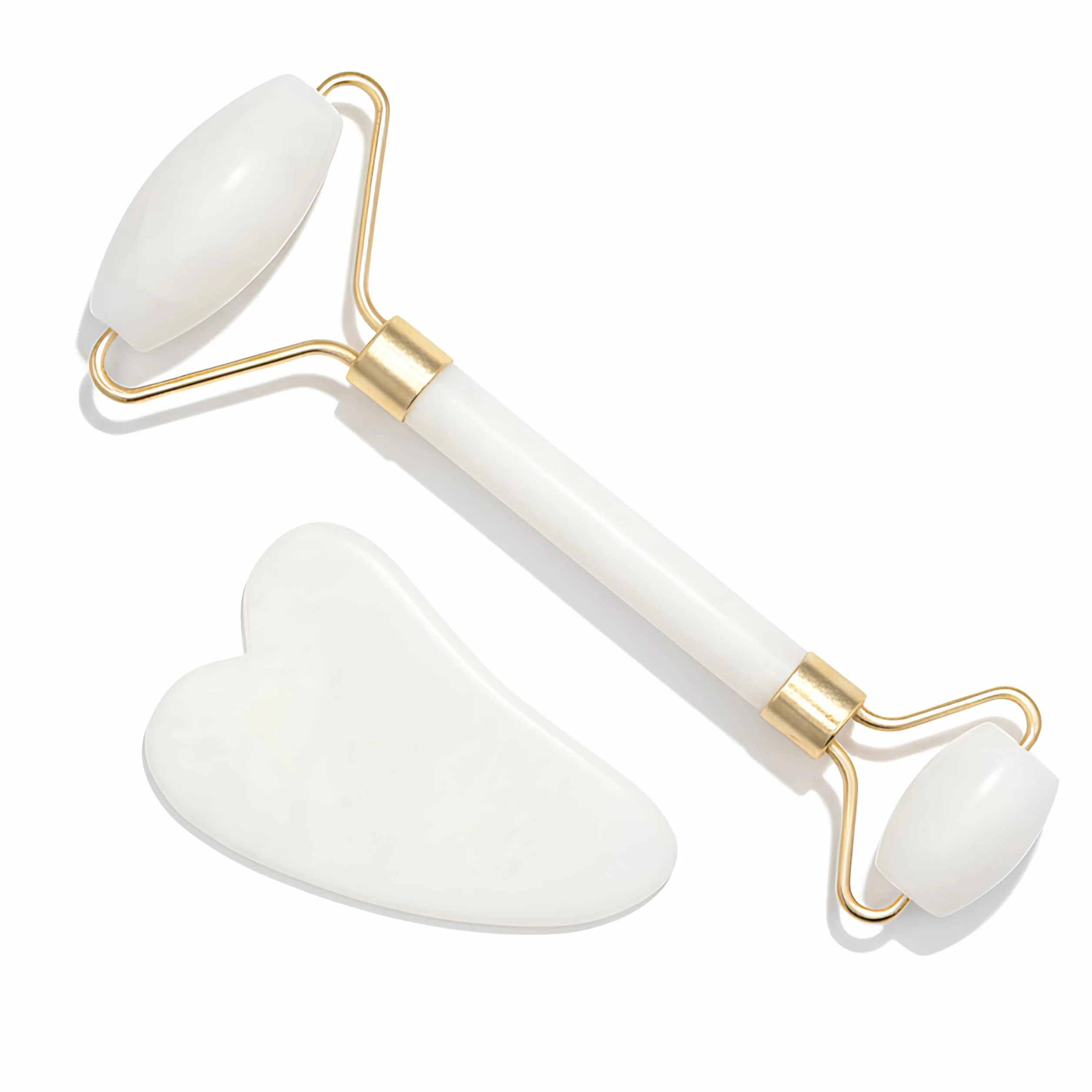 Gua Sha Viso e Rullo di Giada – Pietra Naturale per Massaggio Viso Lifting, Rullo Viso Quarzo Rosa Anti Gonfiore, Strumento Beauty Tool Relax