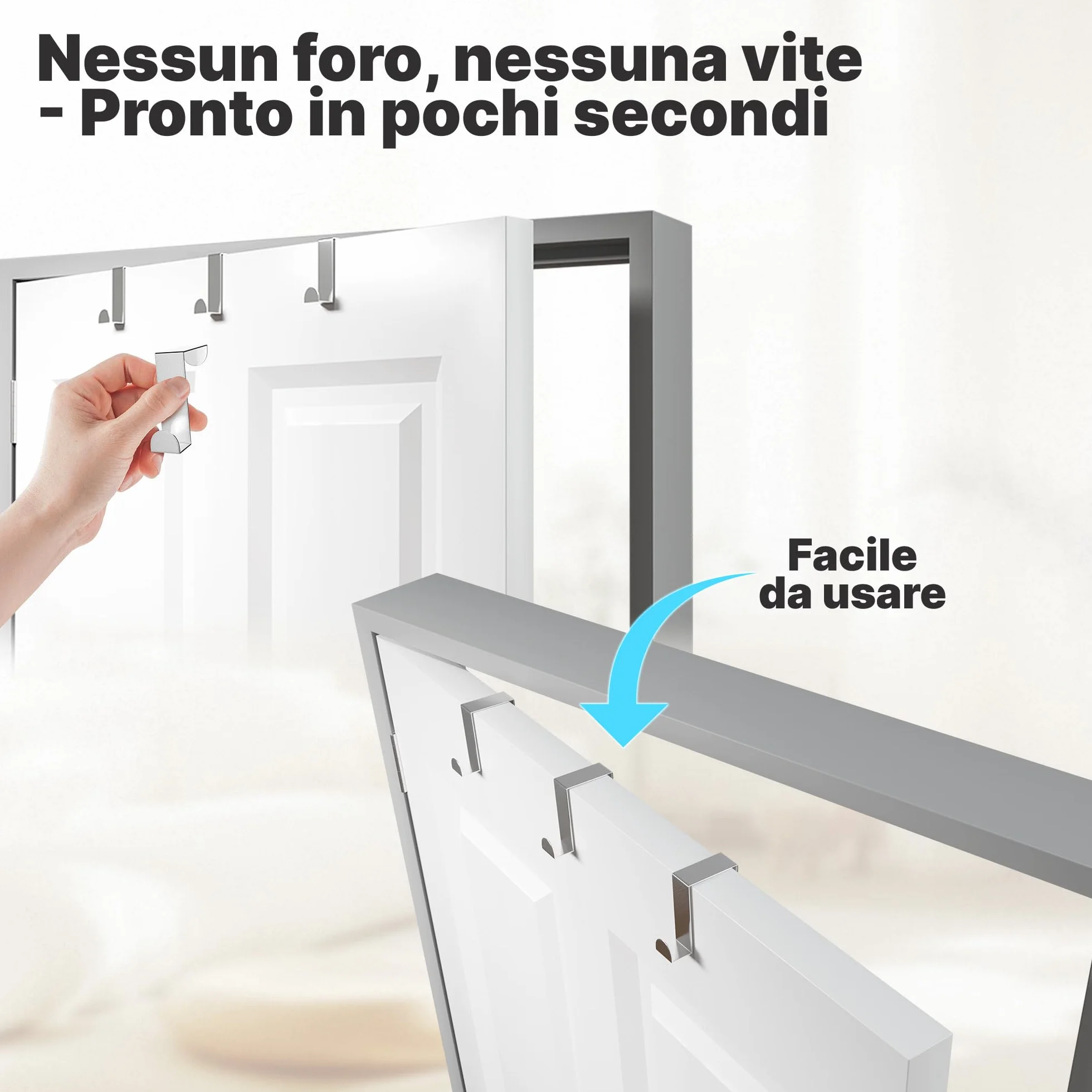 Porta Ganci In Acciaio Inox Attaccapanni da Bagno – Confezione di 4 Minismus