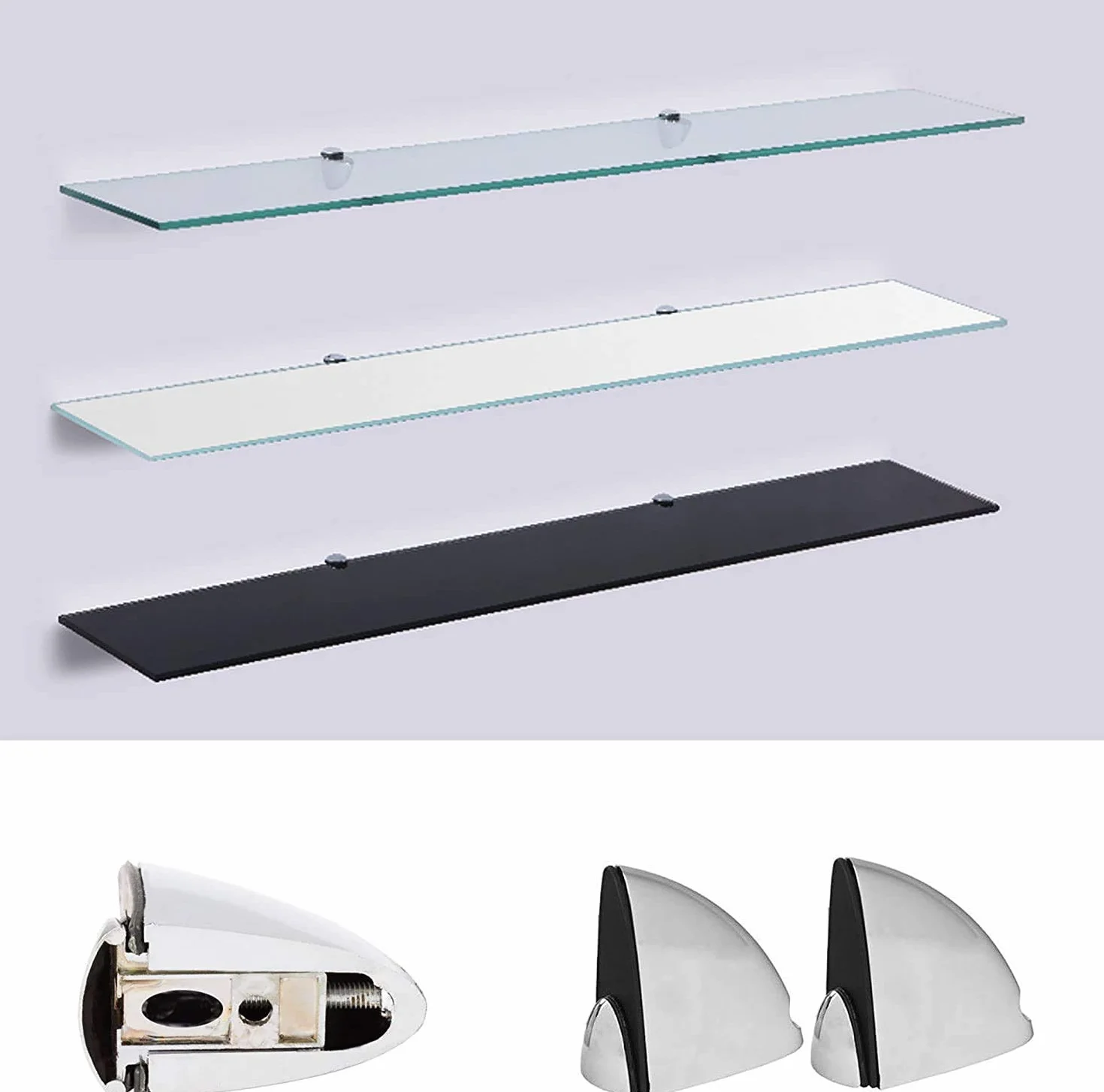 Mensola da parete in vetro ESG 6 mm 90 x 17,8 cm per bagno doccia con staffe in metallo trasparente