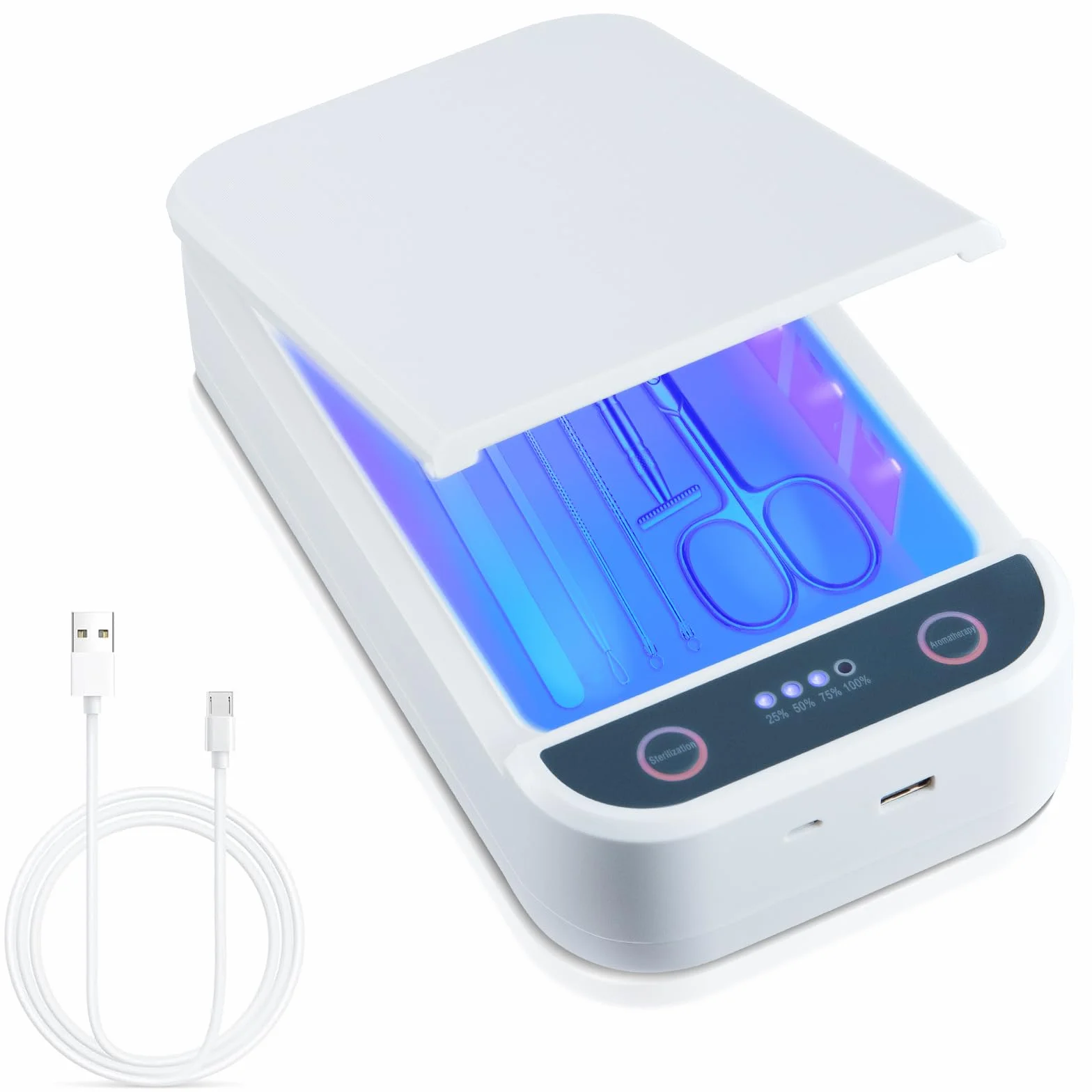 Scatola sterilizzatrice per unghie, portatile, con luce blu, sterilizzatore USB, per salone di bellezza, pinzette, gioielli, telefono, strumenti per manicure