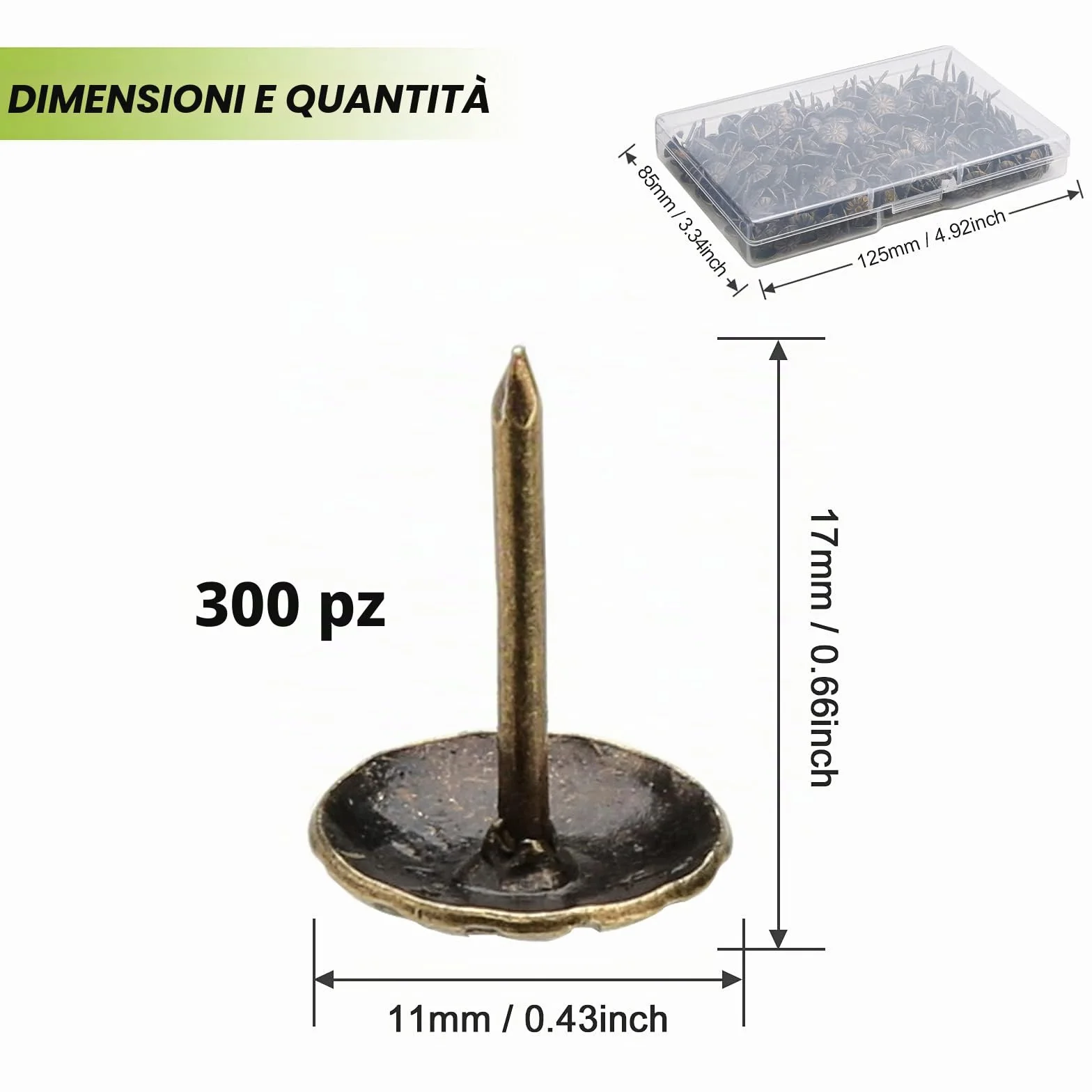 Chiodi per tappezzeria 11 x 17 mm patina verde 300 sztuk