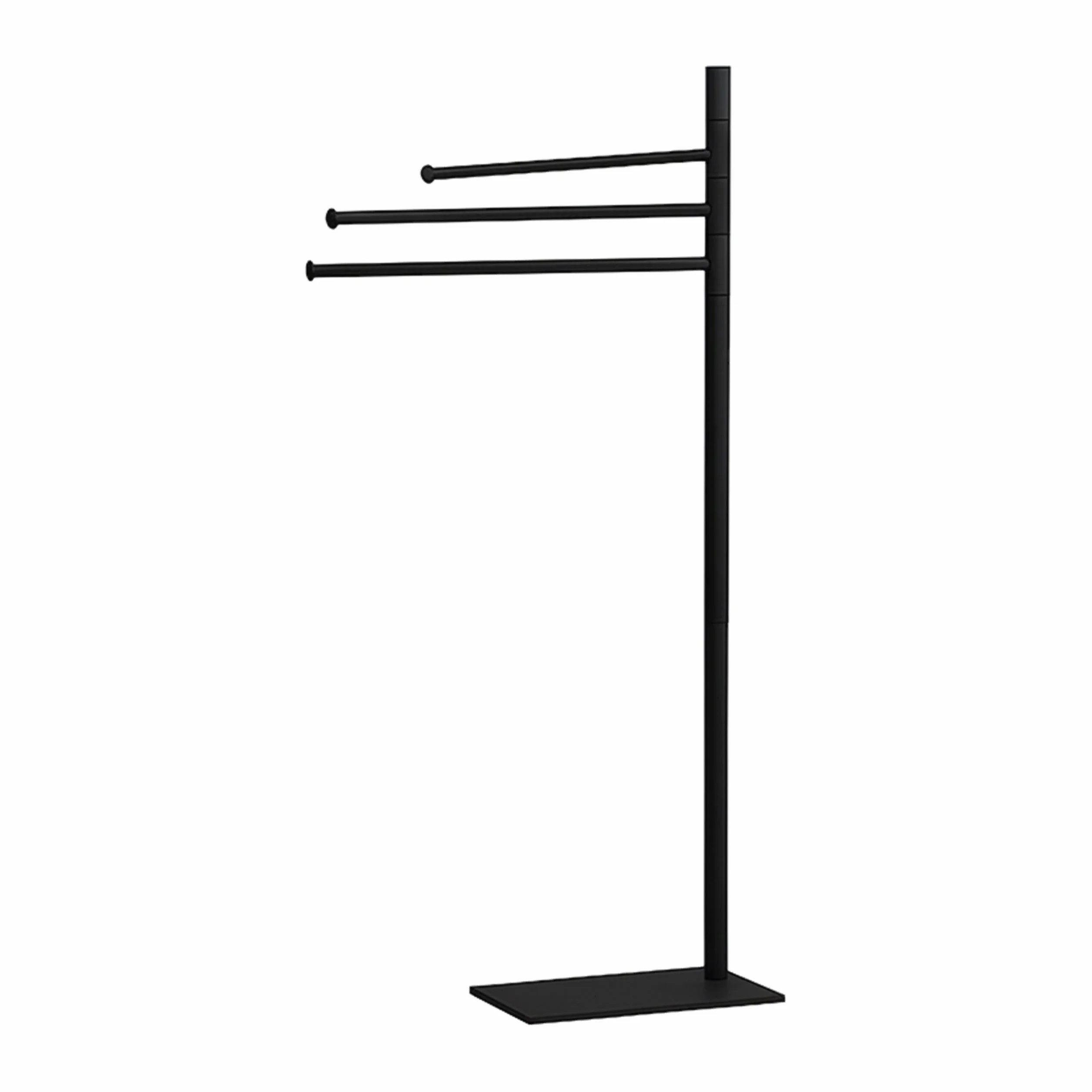 Relaxdays Portasciugamani a 3 Bracci Mobili Piantana da Bagno in Metallo Nero 83x33,5x14 cm