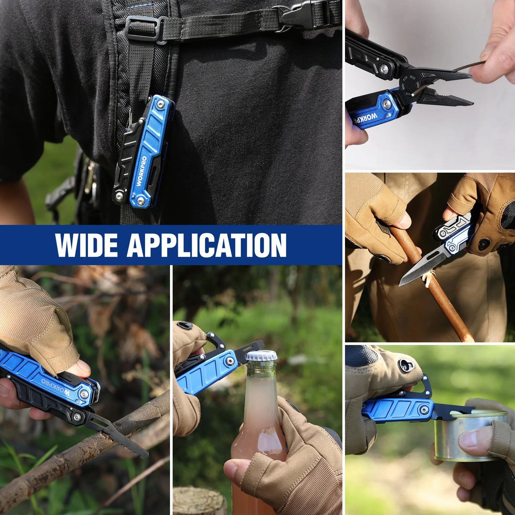 WORKPRO Pinza Multiuso 11 in 1 Acciaio Inossidabile Tascabile Multifunzione con Coltello e Cacciavite