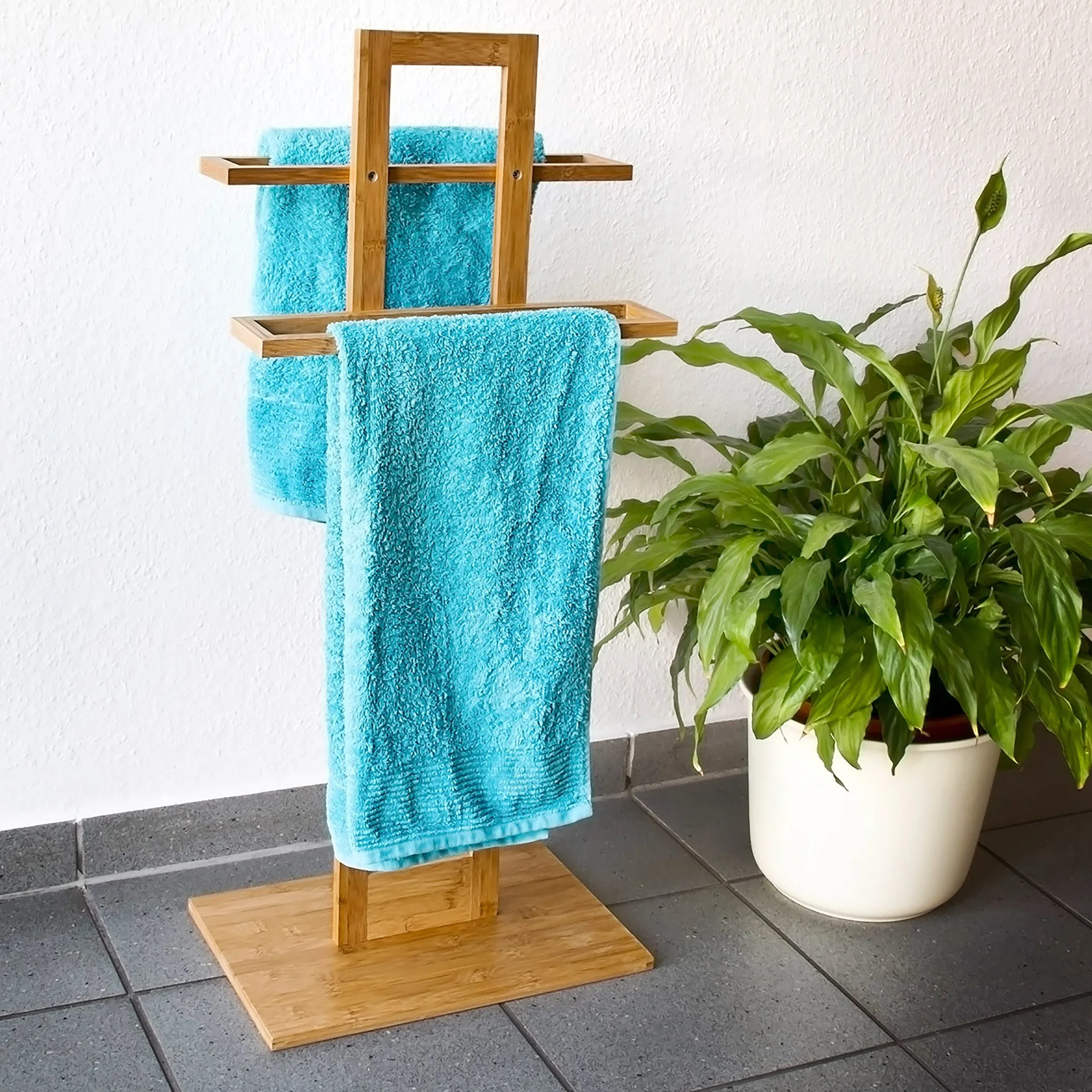 Relaxdays Portasciugamani Autoportante Bambù 37 x 25 x 85 cm Marrone